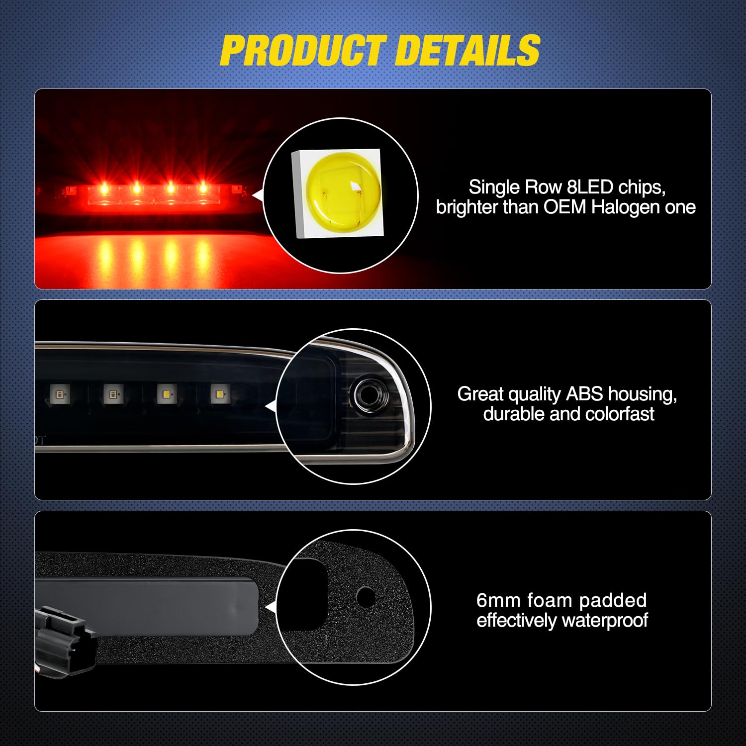 Nilight Third Brake Light Tail High Mount 3Rd Stop Cargo Reverse Lights Smoked Lens Compatible With Dodge Dakota 1997 1998 1999