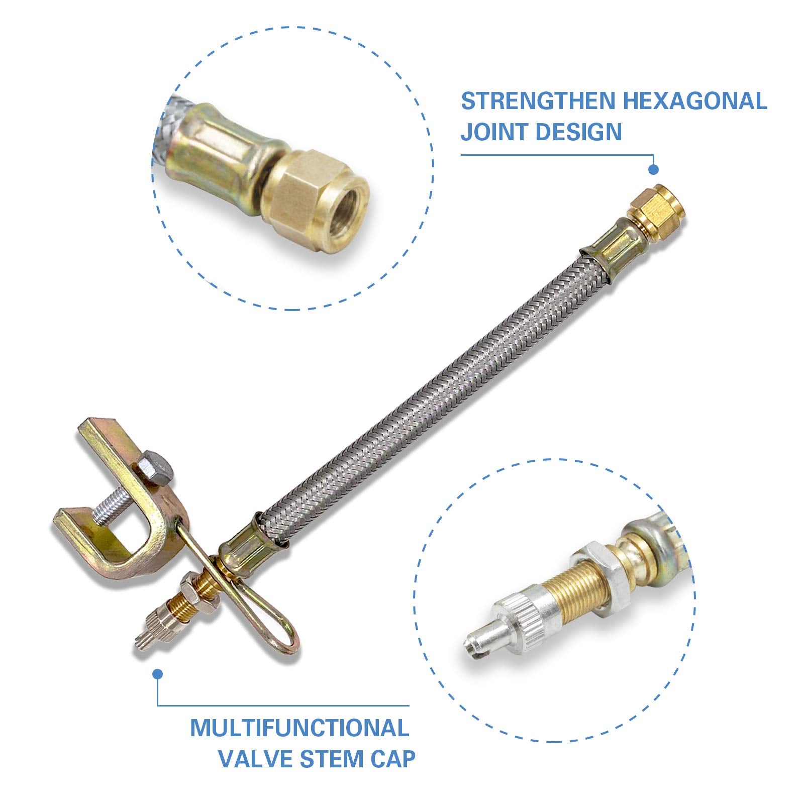 Ckauto 4 Pcs 7''/180Mm Metal Valve Stem Extenders, Universal Valve Stem Extensions Made Of Epdm Rubber, Fit For Heavy Vehicles,