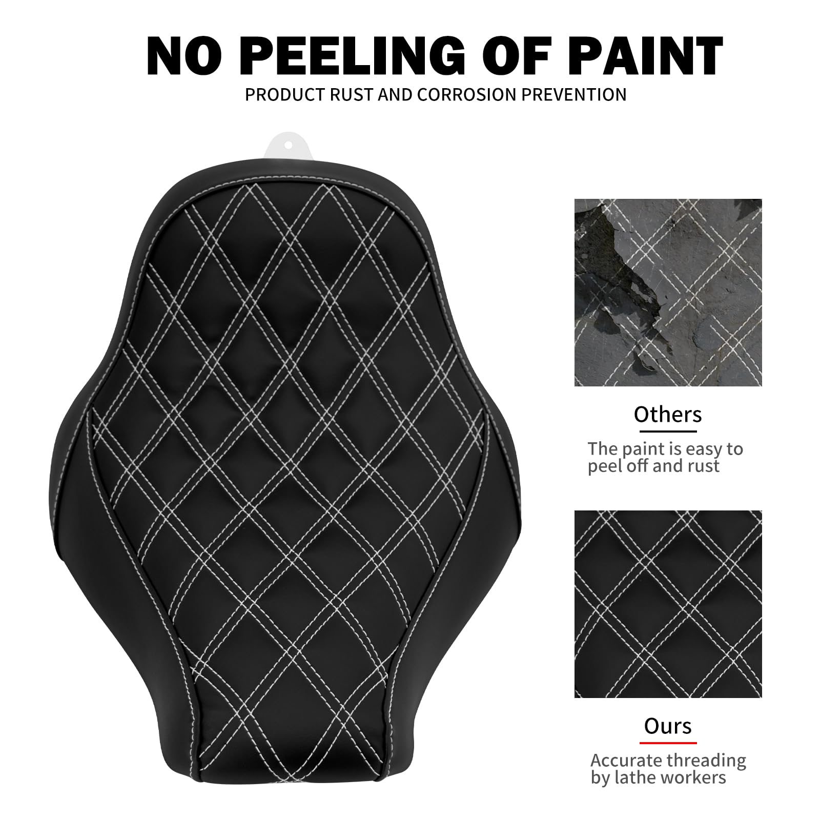 Hdbubalus Motorcycle Solo Seat Cushion Diamond Leather Seat Compatible With Harley Breakout Fatboy 2018-2023 (White Thread)