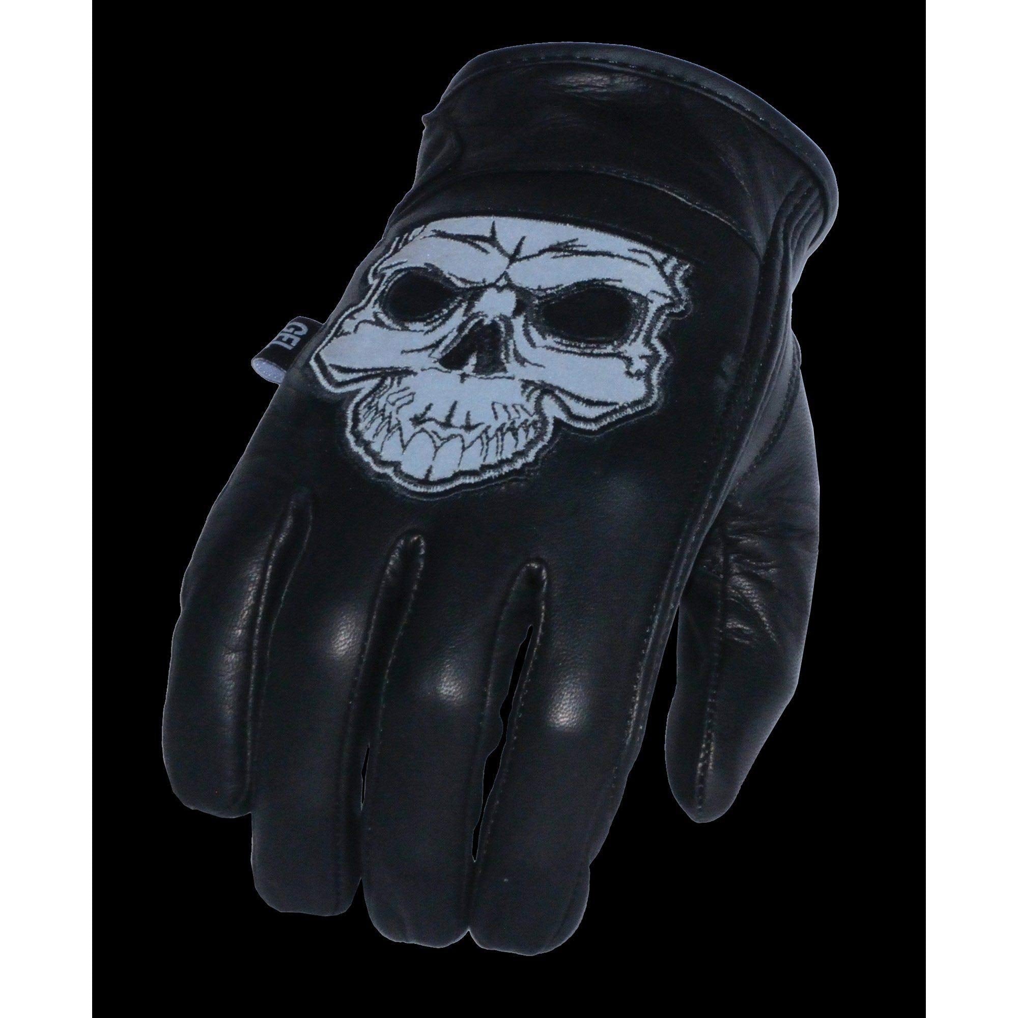 Milwaukee Leather Men'S Black Leather ‘Reflective Skull’ Motorcycle Hand Gloves W/Gel Padded Palm Mg7570 - Large
