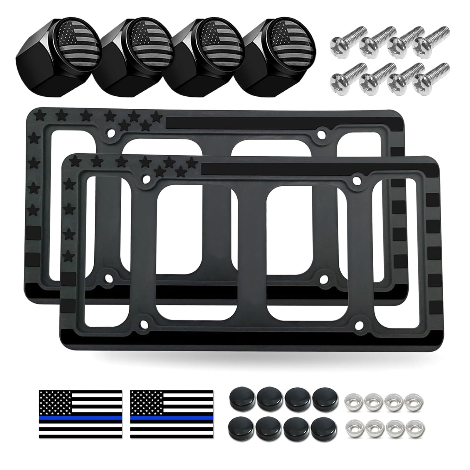 Silicone American Flag License Plate Frames- Rustproof Patriotic Gloss Usa Stars And Stripes Flag Black Car Tag Holder Cover, 2