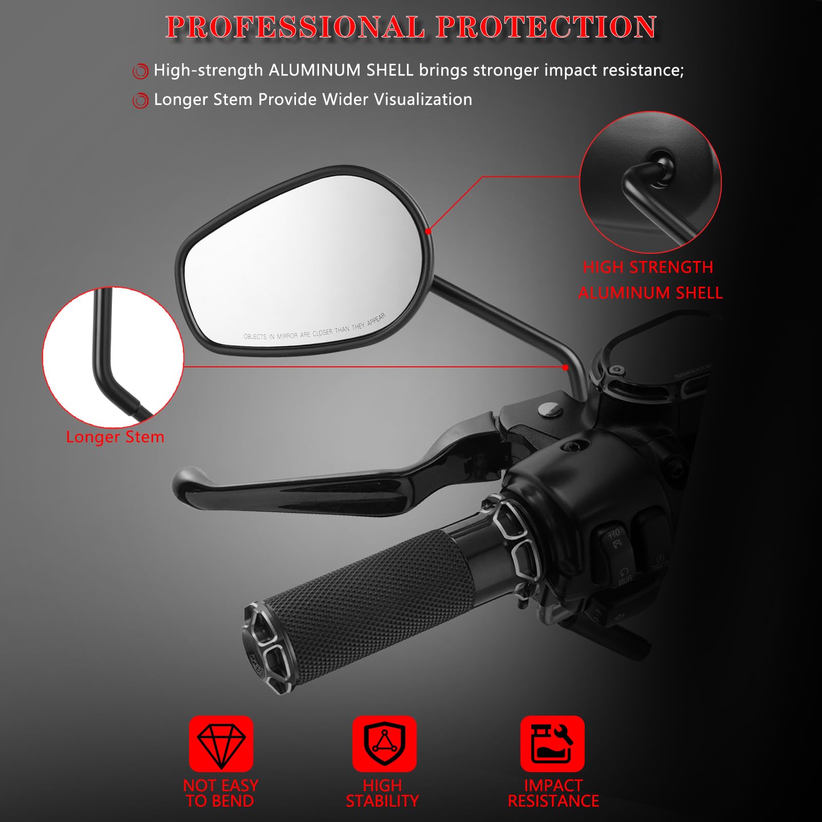 Ldjxdadi Black Sportster Mirrors For Road King Street Electra Glide Dyna Softail Road Glide Motorcycle Rearview 1982-2019 2020 2021 2022 2023