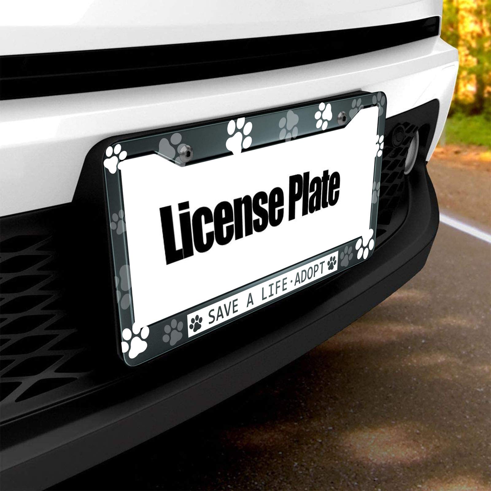 HOSNYE Save A Life Adopt License Plate Frame Blank Paw Print Dog Cat Metal License Plate Cover Front Plates Frames Car Tag Frame