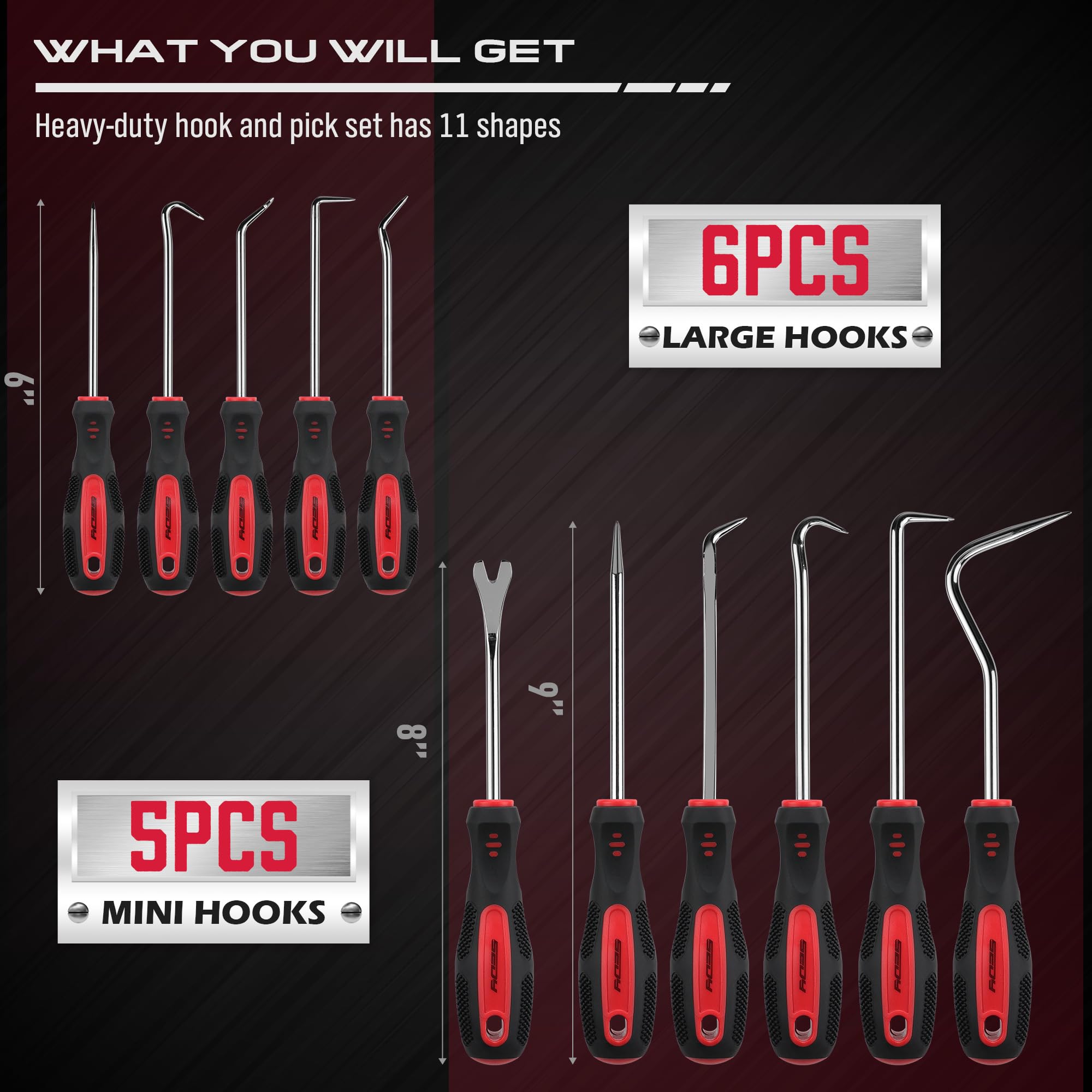 11-Piece Large Hook And Pick Set With Clip Removal Tool, Precision O-Ring Removal Kit For Automotive Mechanic And Electronic Mai