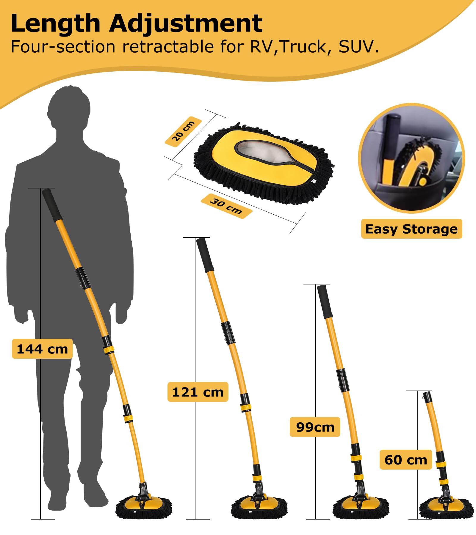 anngrowy 56.7'' Car Wash Brush Mop Kit Mitt Sponge with Long Handle Car Cleaning Supplies Kit Tools Car Washing Duster Exterior