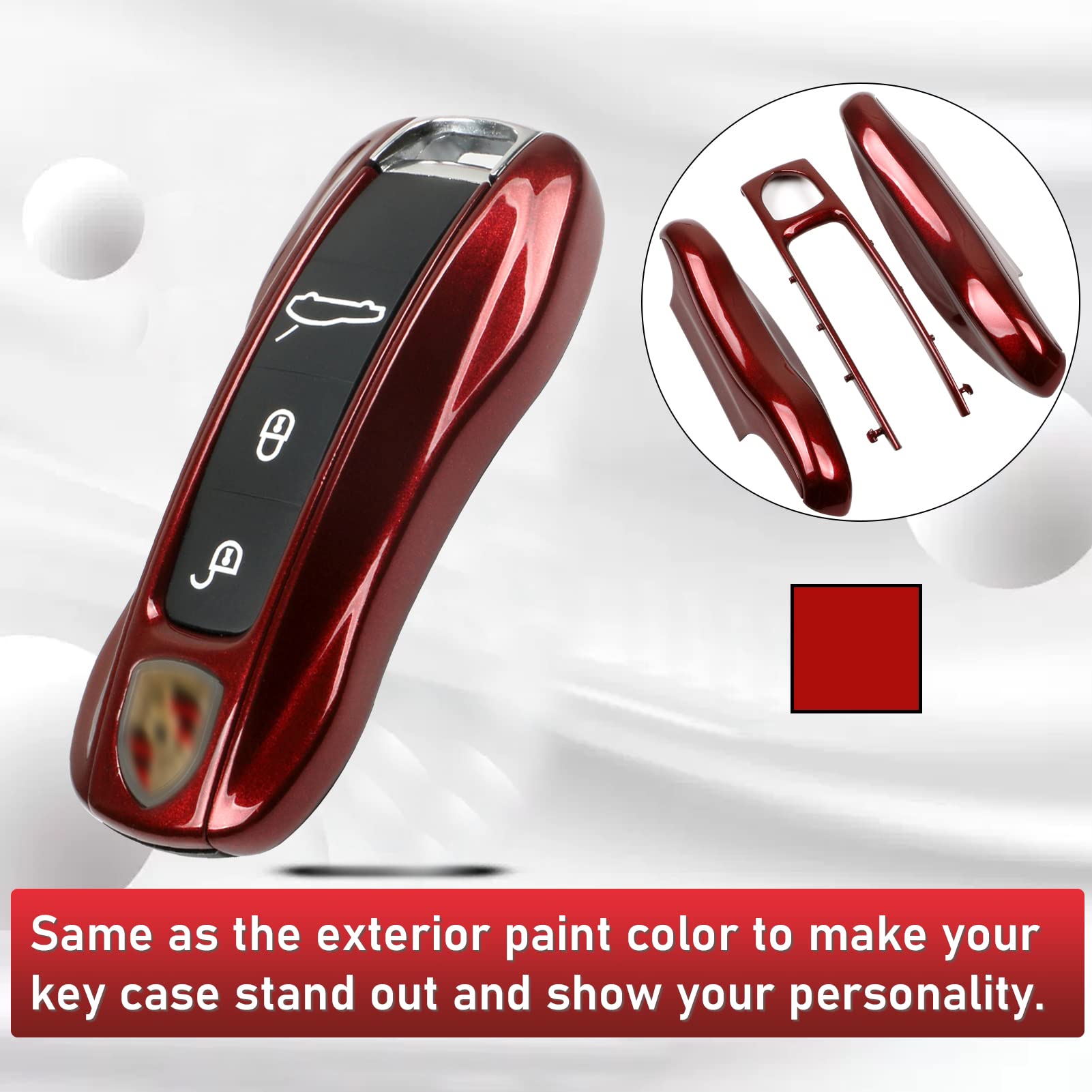 Jaronx Compatible With Porsche Key Fob Cover, Compatible With Porsche Cayenne Panamera Key Fob Cover 2018-2024, Compatible With Porsche Carrera Taycan Key Accessories 2020-2024 (Cherry Red-New)