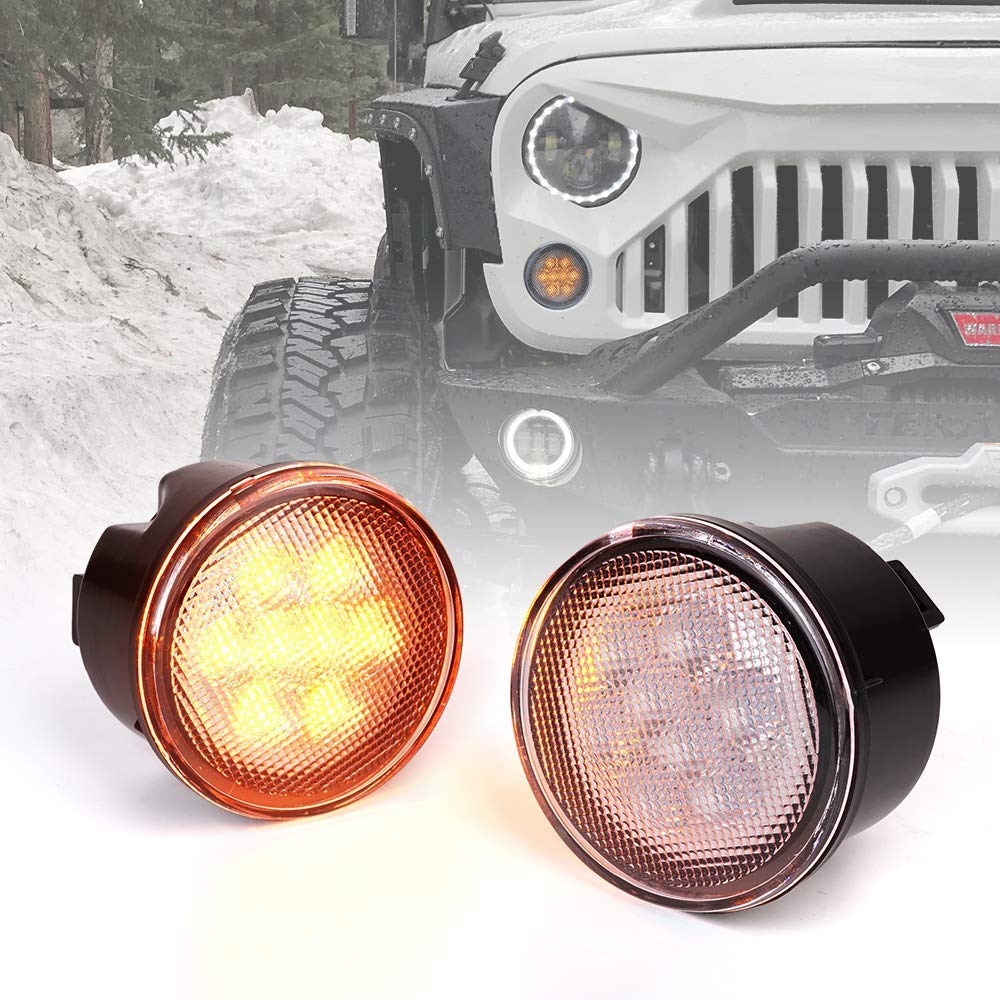 Xprite Amber Clear Lens Led Turn Signal Lights Plug & Play Assembly With Parking Funtion Compatible With 2007-2018 Jeep Wrangler