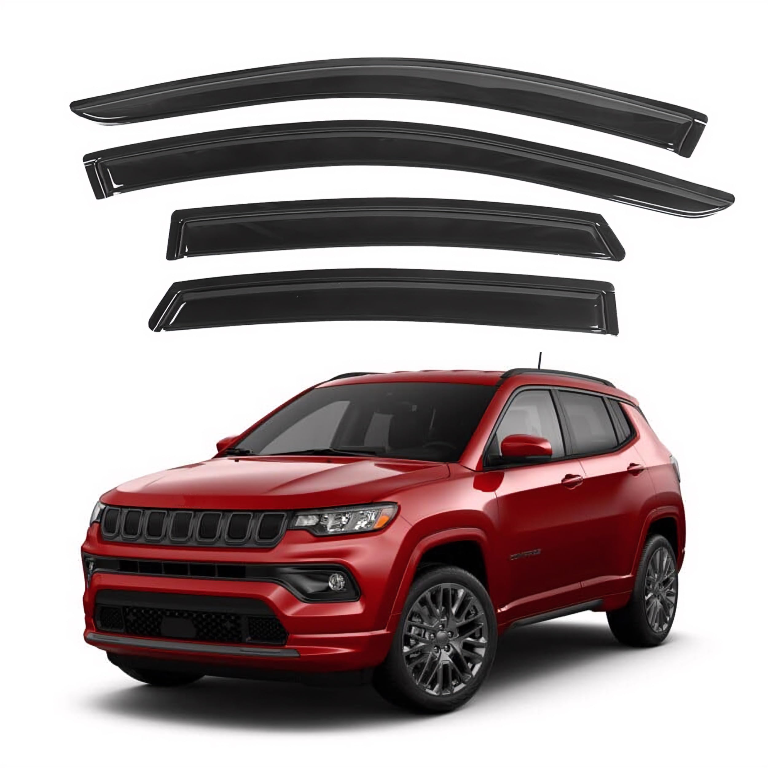 Ig Window Visor For Jeep Compass 2017-2024, Rain Guard Tape-On Extra Durable Sun Wind Side Vent Window Deflector Mugen Style, 20
