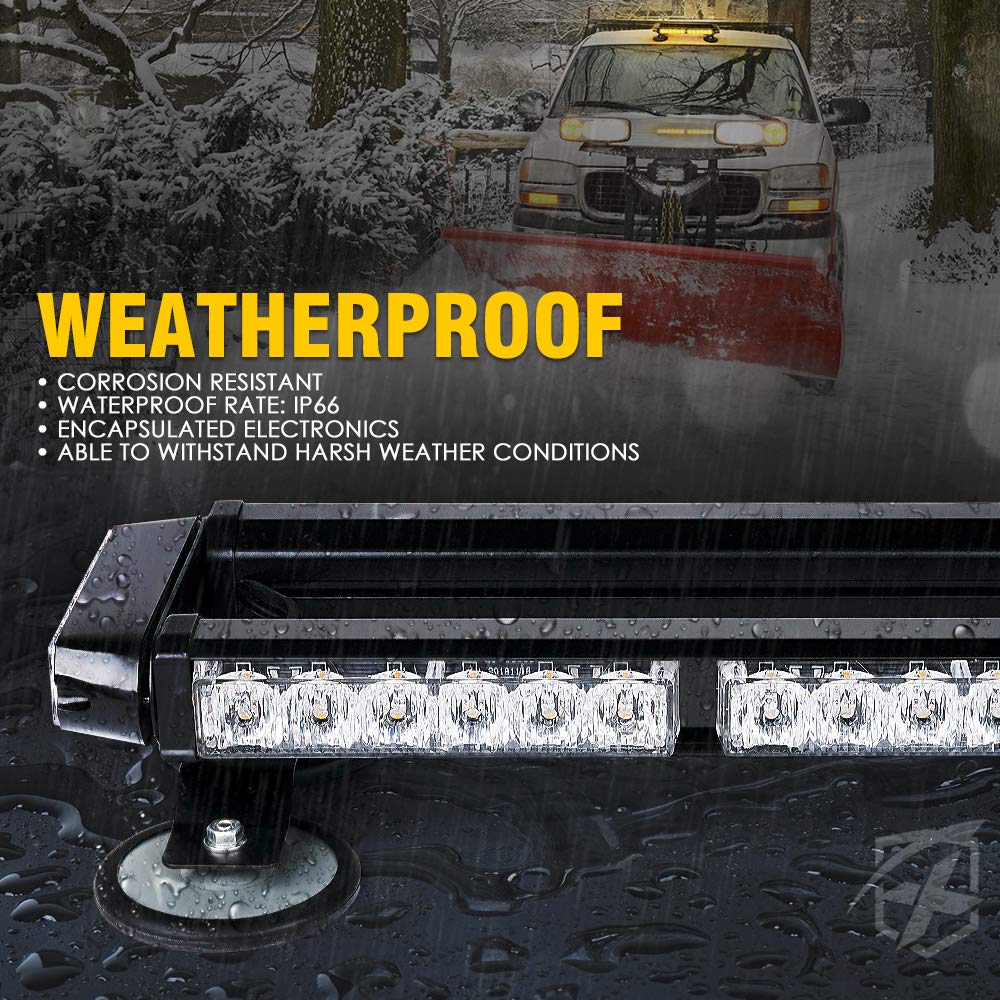 Xprite Amber 32 Led Strobe Flashing Light Bar, 21 Flash Modes 14.5 Inch Emergency Hazard Warning Beacon Lights With Magnetic Bas