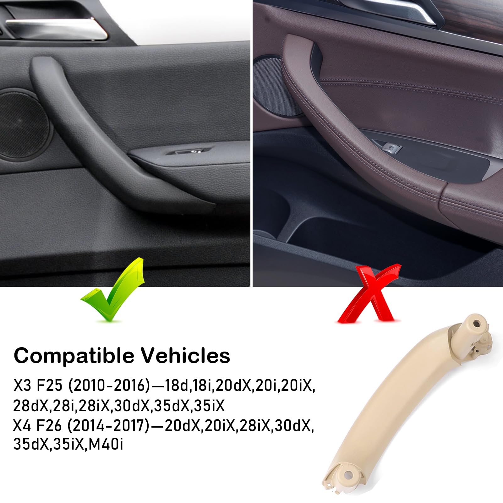 Jaronx For Bmw X3 X4 Door Pull Handle, Right Side Inner Interior Passenger Door Panel Pull Handle Replacement (Fit:Bmw X3 F25 20