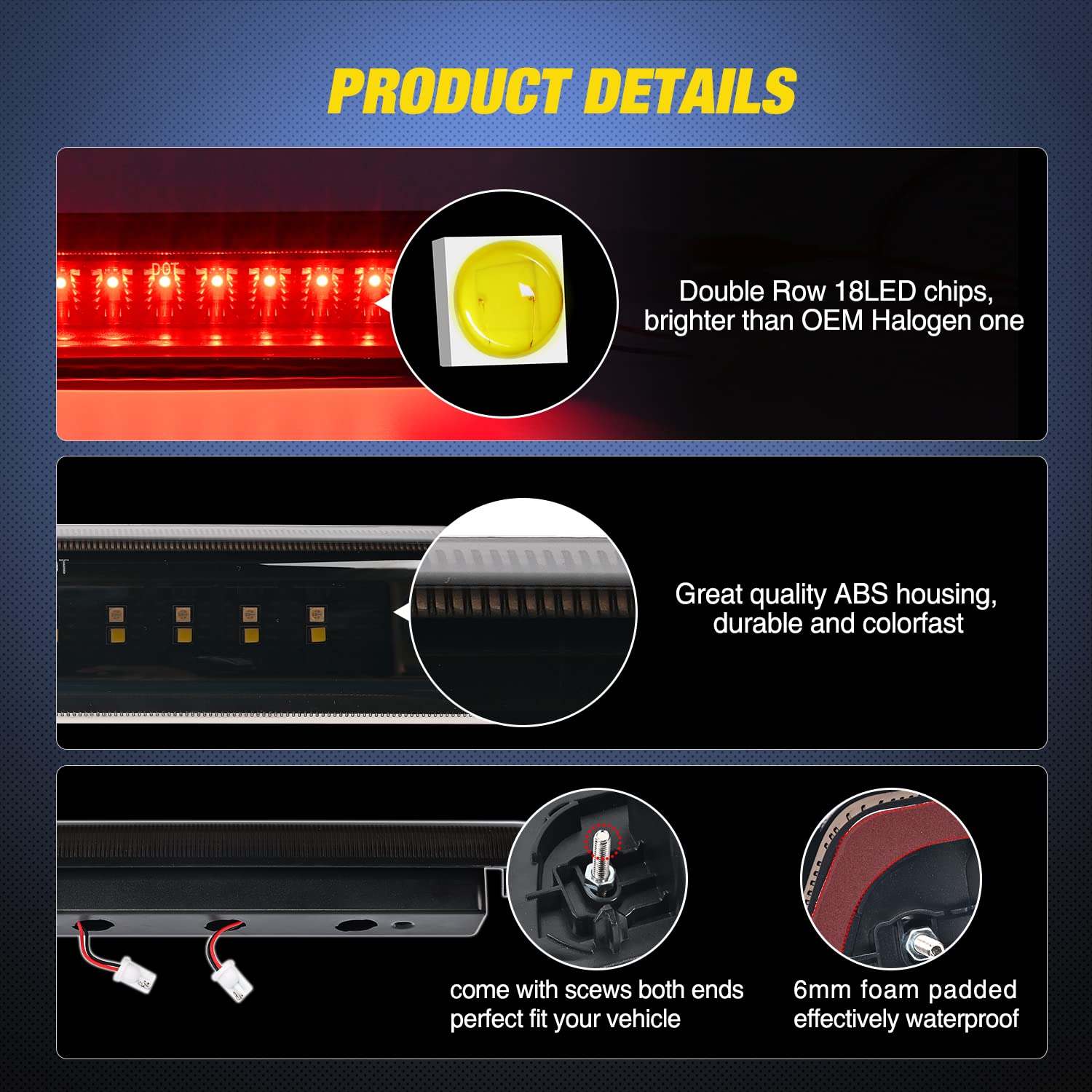 Nilight Third Brake Light Tail High Mount 3Rd Stop Cargo Reverse Led Lights Compatible With 2009-2014 Ford F150 Come With Seal F