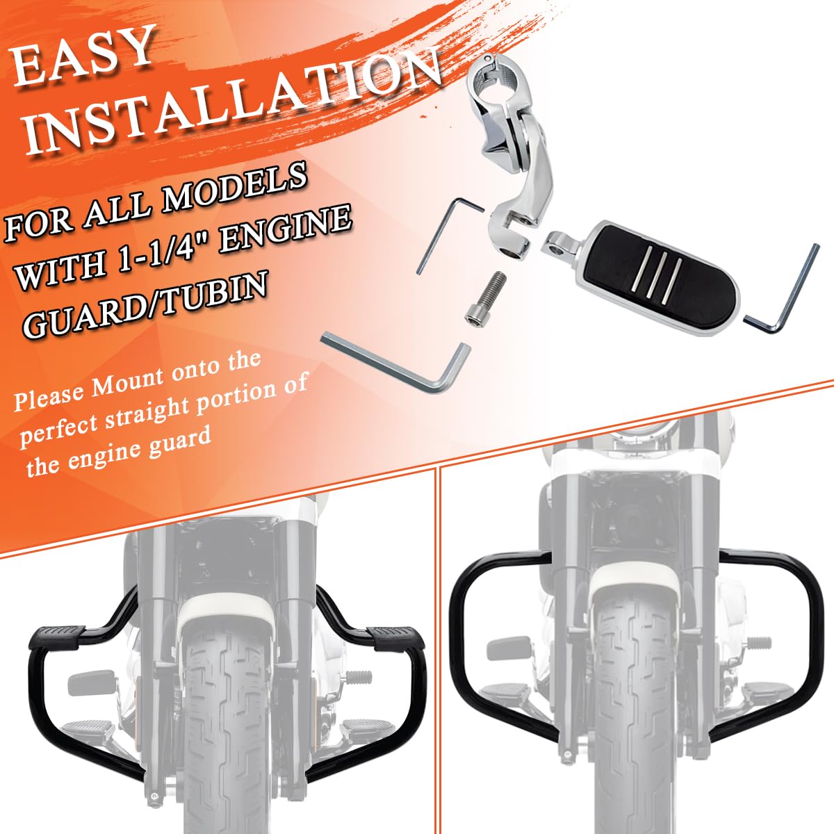 Fovplue 1.25'' Highway Footpegs,Short Angled Adjustable Highway Pegs W/Mount For Harley Touring Street Glide Electra Glide Road