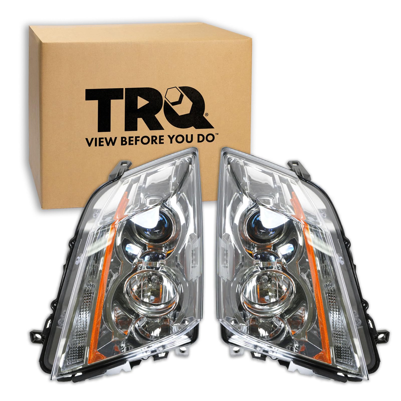 Trq Driver & Passenger Side Headlight Assembly Set Headlights Driver & Passenger Side Compatible With 2008-2014 Cadillac Cts Gm2