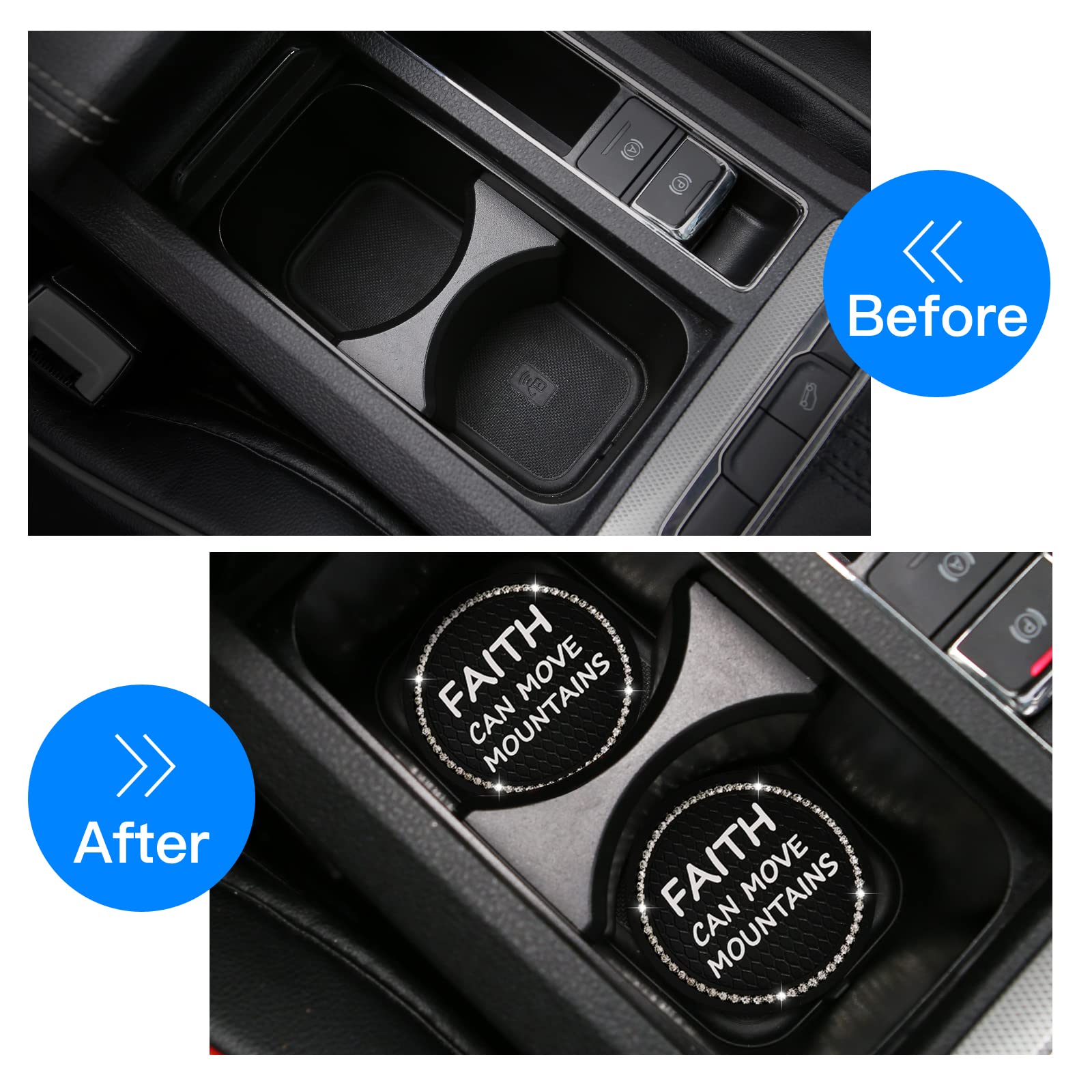 2 Pack Bling Car Cup Holders, 2.75 Inch Bling Crystal Rhinestone Soft Anti-Slip Cup Mats Auto Drink Coasters Car Interior Decora