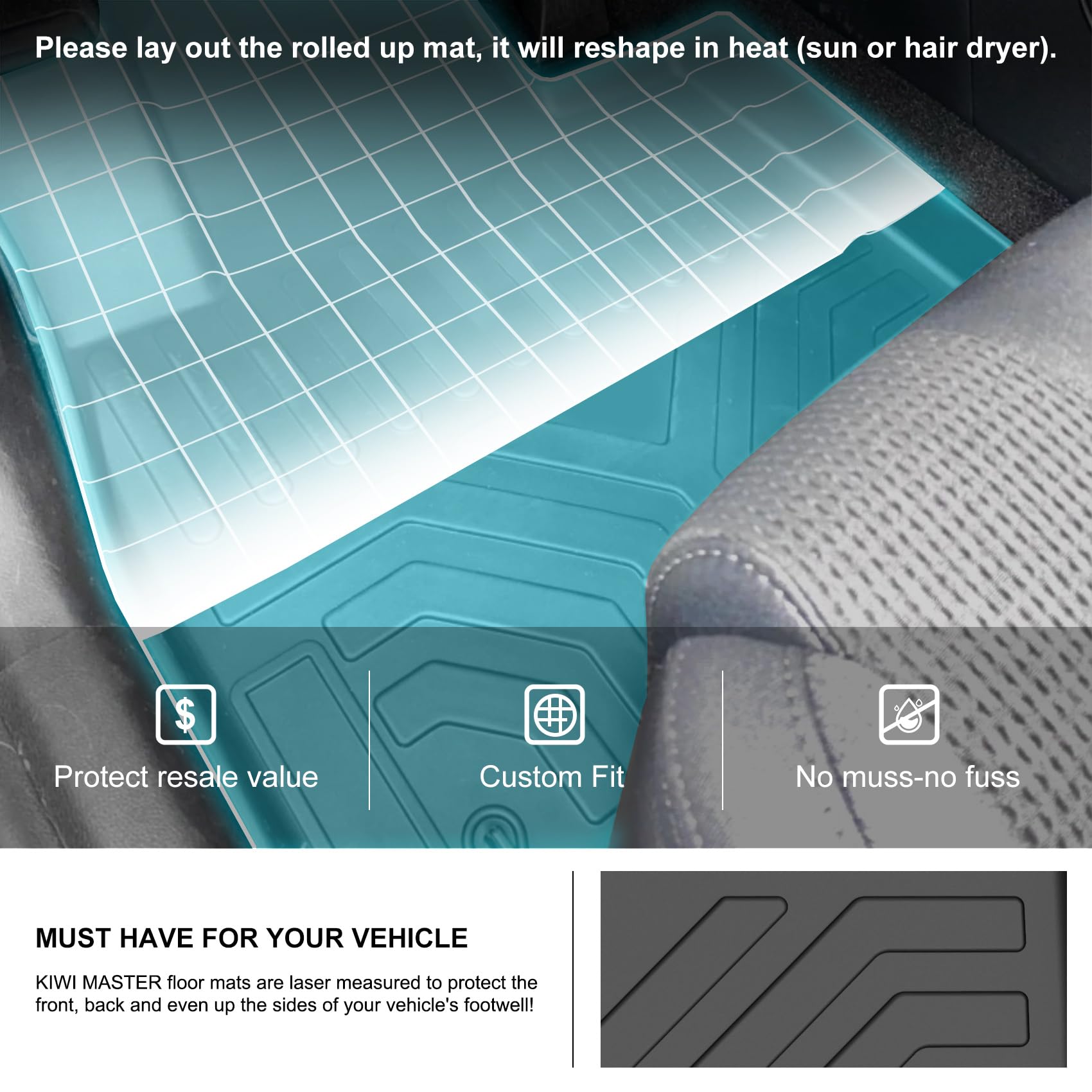 Kiwi Master Floor Mats For 2019 2020 Hyundai Santa Fe All Weather Mat Liners Front Rear 2 Row Seat Tpe Slush Liner Black