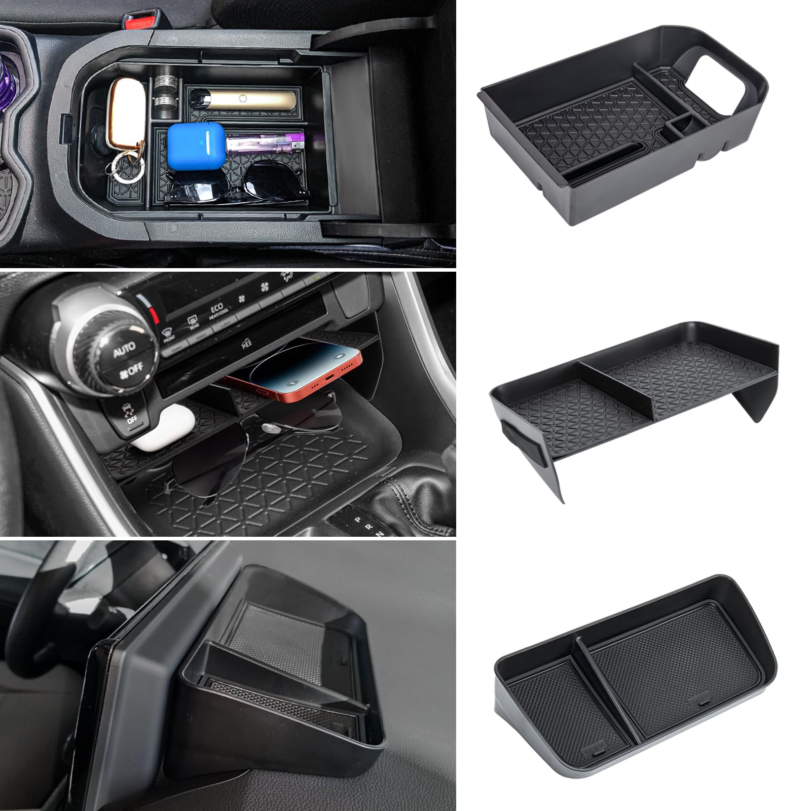 Neepiar 3Pcs Center Console Organizer Tray And Armrest Storage Box Compatible With Toyota Rav4 2019-2022 2023 2024 2025 Dash Storage Tray Interior Accessories-Not For New 10.5'' Multimedia Display