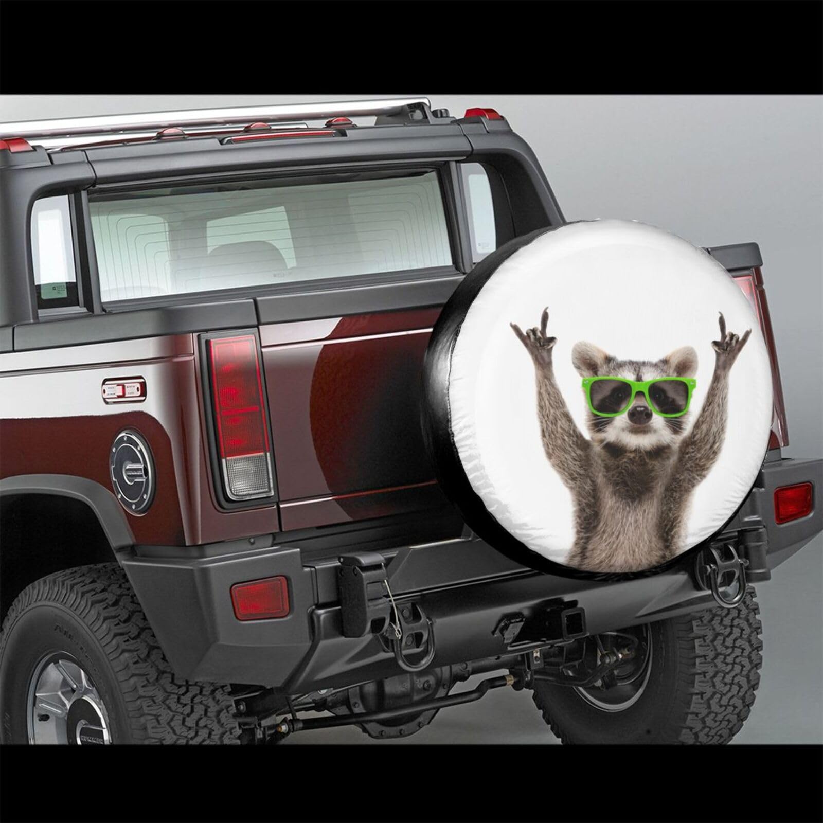 Funny Raccoon in Green Sunglasses Spare Tire Cover Cute Animal Tire Wheel Covers Waterproof Weatherproof Wheel Tire Protector Ty