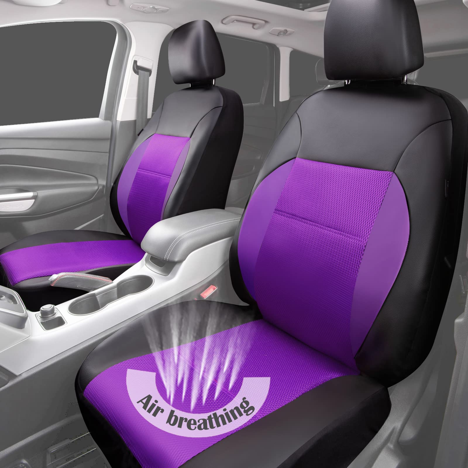 Car Pass Luxurious Faux Pu Leather Universal Seat Covers Set, Fit For Vehicles Sedan Suvs Trucks With Super 5Mm Composite Sponge Inside, For Cute Women Girly, Airbag Compatible (Black And Purple)