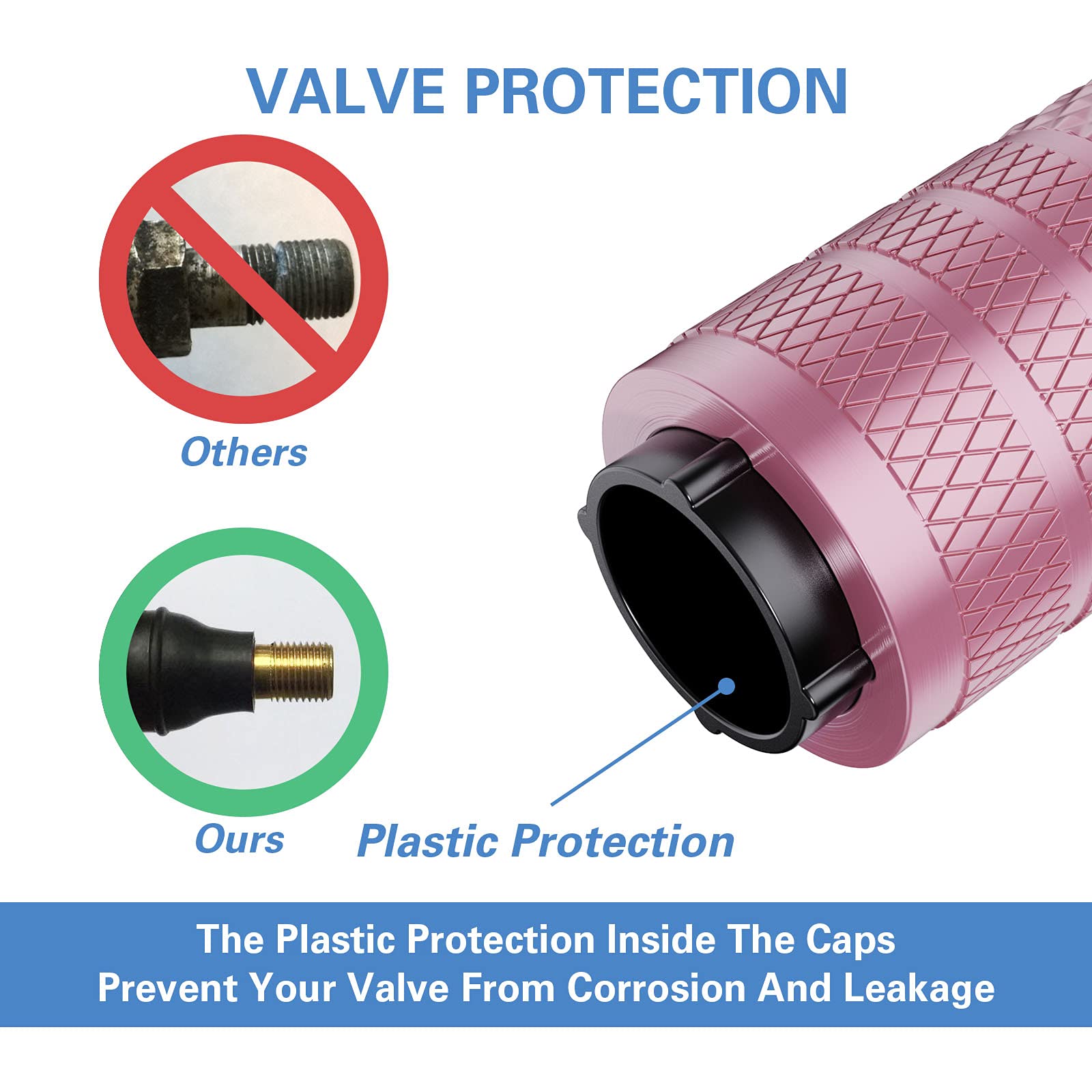 Ckauto Tire Valve Stem Caps, Pink, 4 Pcs/Pack, Anodized Aluminum Tire Valve Cap Set, Corrosion Resistant, Universal Stem Covers