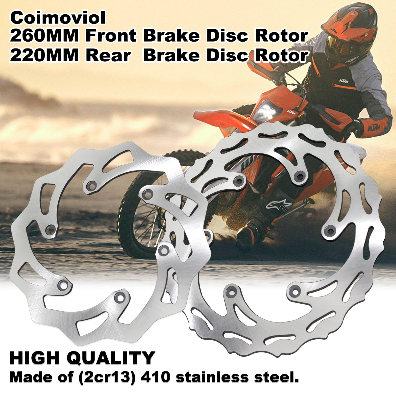 Coimoviol 260MM 220MM Front Rear Brake Disc Rotor 2PCS Compatible with KTM 125 250 350 450 500 1994-2022, Husqvarna 125-501 FE/T