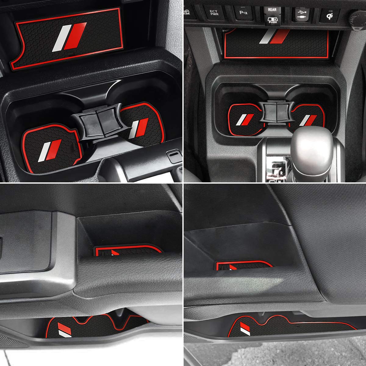 Auovo Anti-Dust Mats For Toyota Tacoma Accessories Trd Pro 2016-2023 Custom Interior Trim Car Cup Holder Inserts Center Console Door Pocket Liners (Double Cab, 18Pcs) (Red)