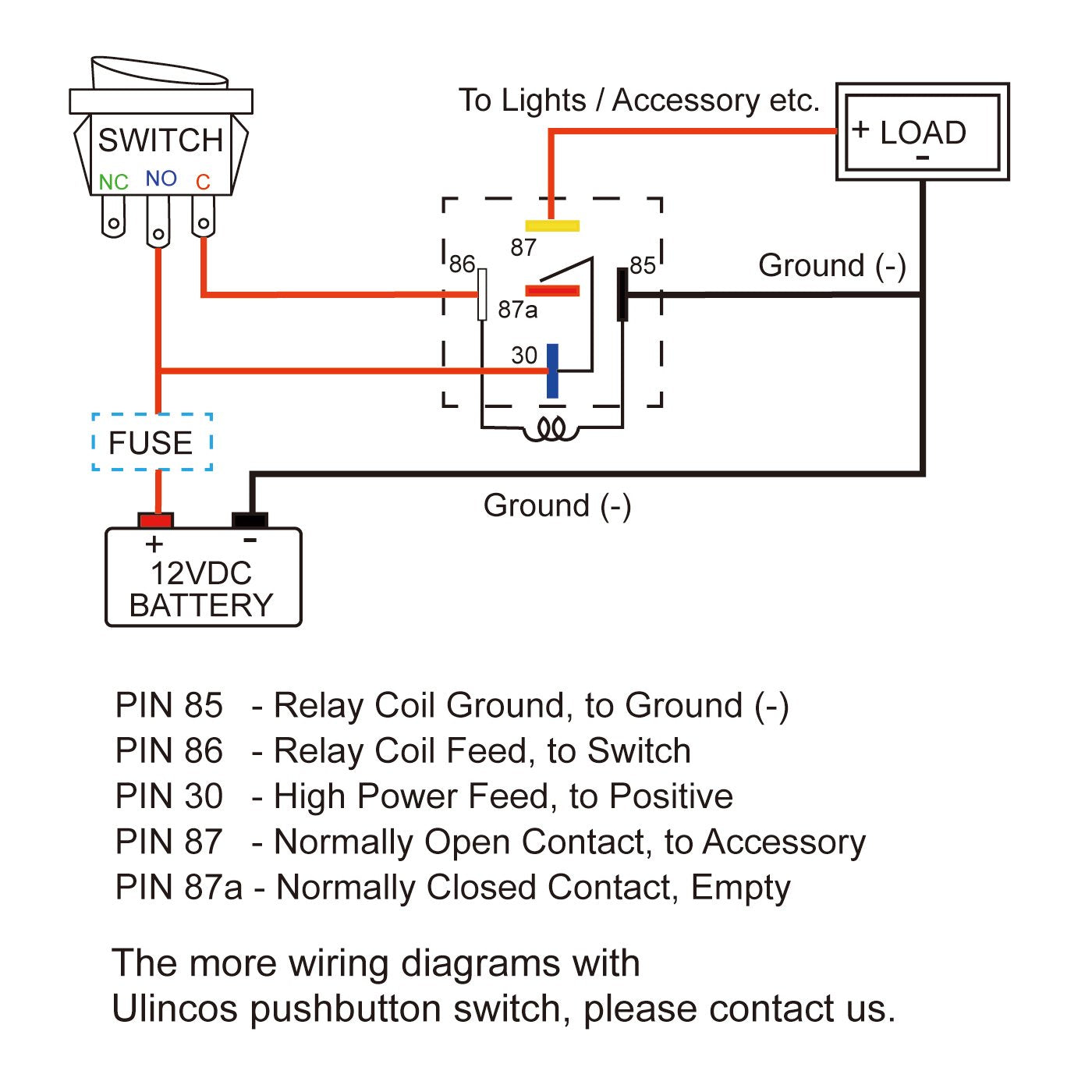 Ulincos Auto Relay U1914 With 14Awg Wire Harness, 12V Dc 30/40A Spdt 5-Pin (Pack Of 2)