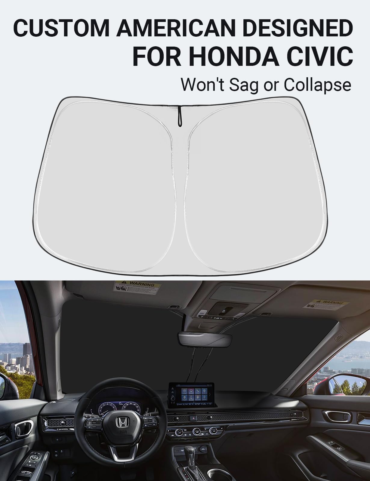 Proadsy 2025 Upgrade Windshield Sun Shade Custom Fit Honda Civic 2022-2024 2025 (Not For 2022 Sport) 4-Layer Foldable Front Suns