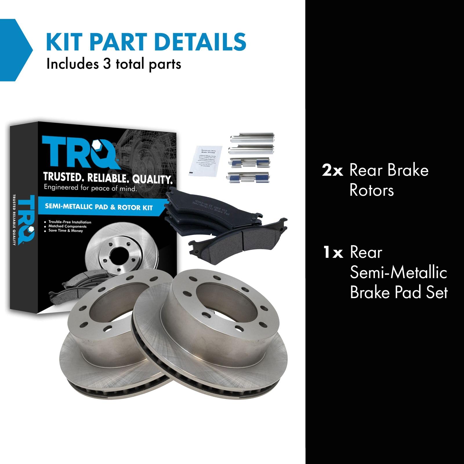 Trq Rear Brake Pad & Rotor Kit Brake Pads Brake Rotor Semi-Metallic Compatible With 2003-2007 Ford E-250 1999-2002 E-250 Econoli