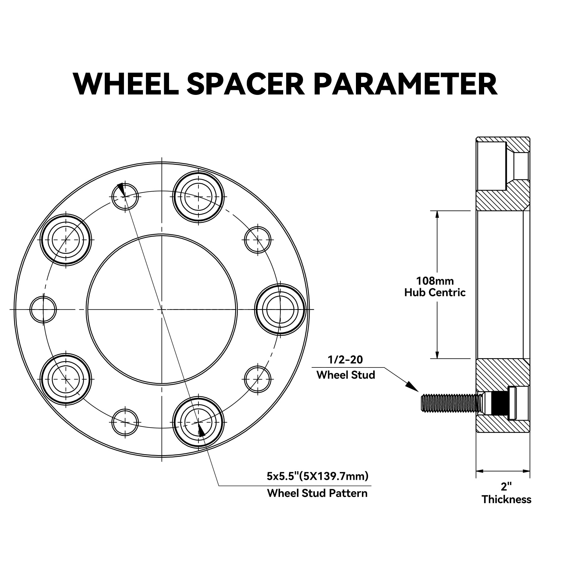 Richeer 5X5.5 Wheel Spacers For 1994-2001 Ram 1500 1980-1996 F-150 1992-2006 E-150 1960-1985 Cj2 Cj3 Cj7 Cj5 Cj6, 4Pcs 2 Inch 5X