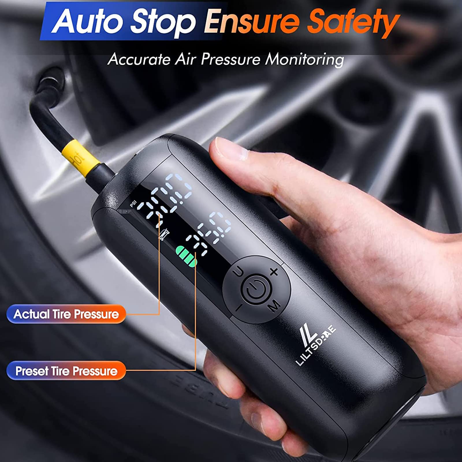 Liltsdrae Bike Pump Bicycle Pump, Tire Inflator Portable Air Compressor For Car, Max 150Psi/10.3 Bar, Auto Shut-Off Air Pump Wit