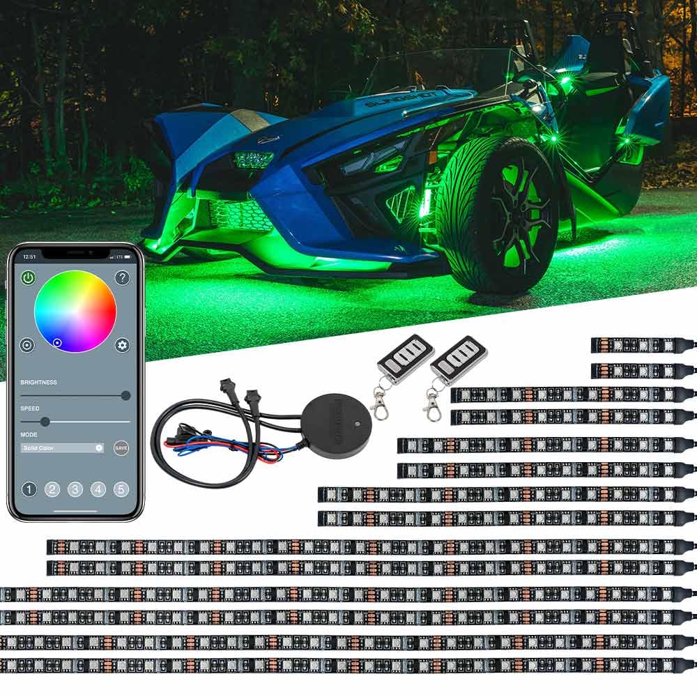 LEDGlow 20pc Bluetooth Advanced Million Color LED Accent Underlow Lighting Kit Compatible with Polaris Slingshot - Smartphone Ap