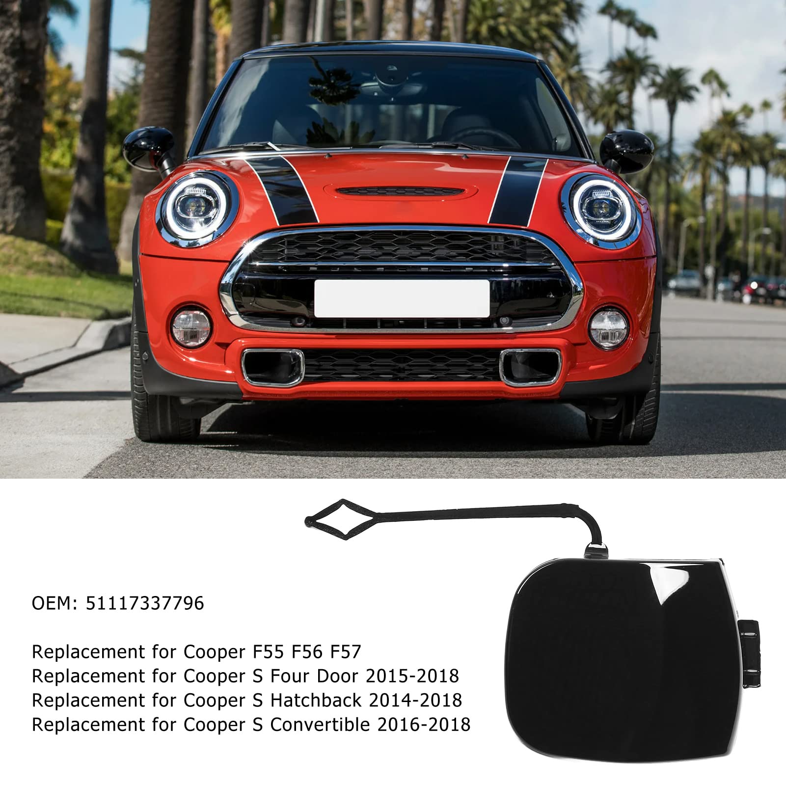 Acouto Front Bumper Towing Hook Cover, Tow Hook Eye Cap 51117337796 for Cooper F55 F56 F57 S Four Door Hatchback Convertible