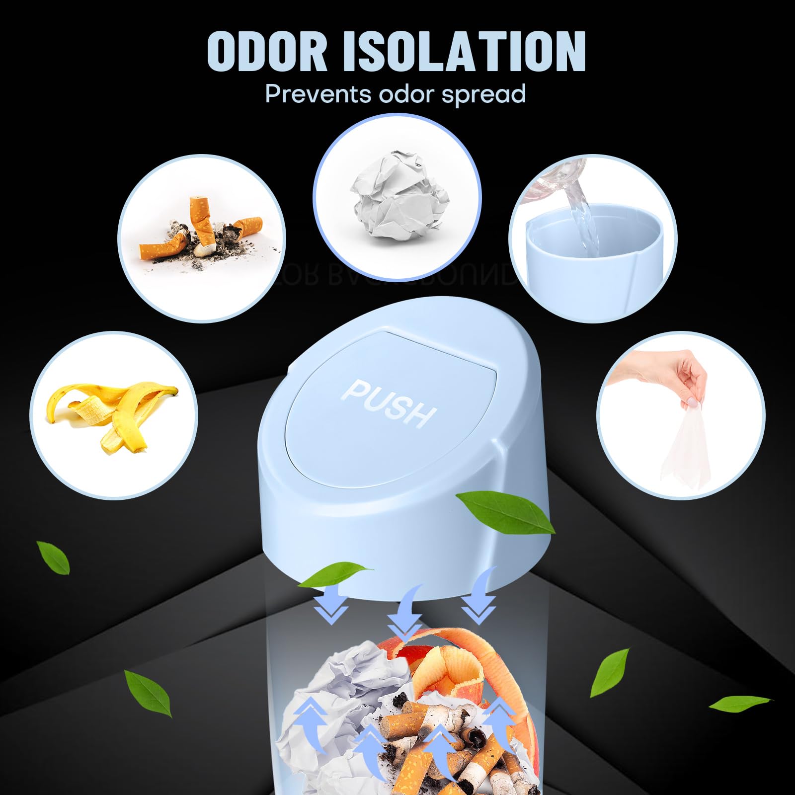 Car Trash Can Bin With Lid - Car Garbage Can Cup Holder - Light Blue Mini Leakproof Vehicle Trash Garbage Can Bin With 20Pcs Tra