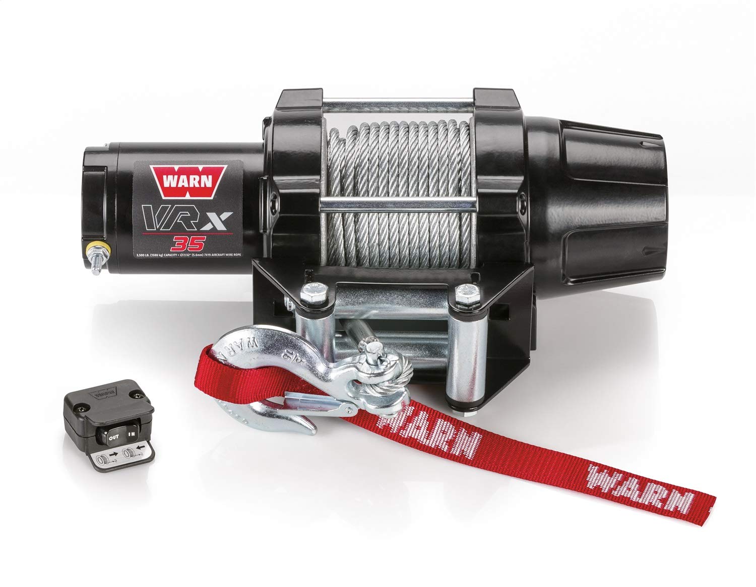 WARN 101035 VRX 35 Powersports Winch with Handlebar Mounted Switch and Steel Cable Wire Rope: 7/32 Diameter x 50 Length, 1.75 T