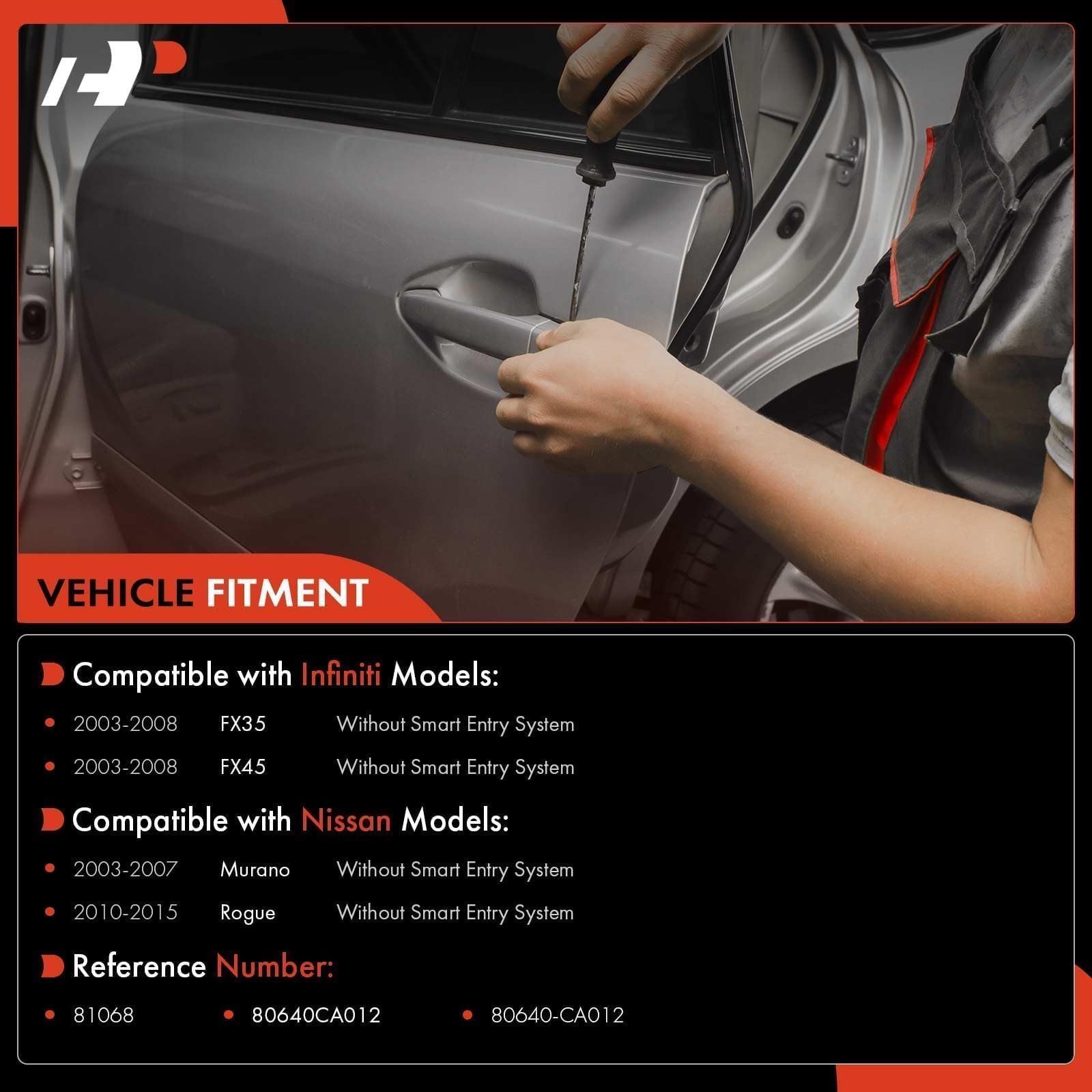 A-Premium - Exterior Door Handle W/Keyhole Front Left Driver Side - Compatible With Nissan & Infiniti Models - Rogue 10-15, Murano 03-07, Fx35 Fx45 03-08 - Without Smart Key - Replace# 80640-Ca012