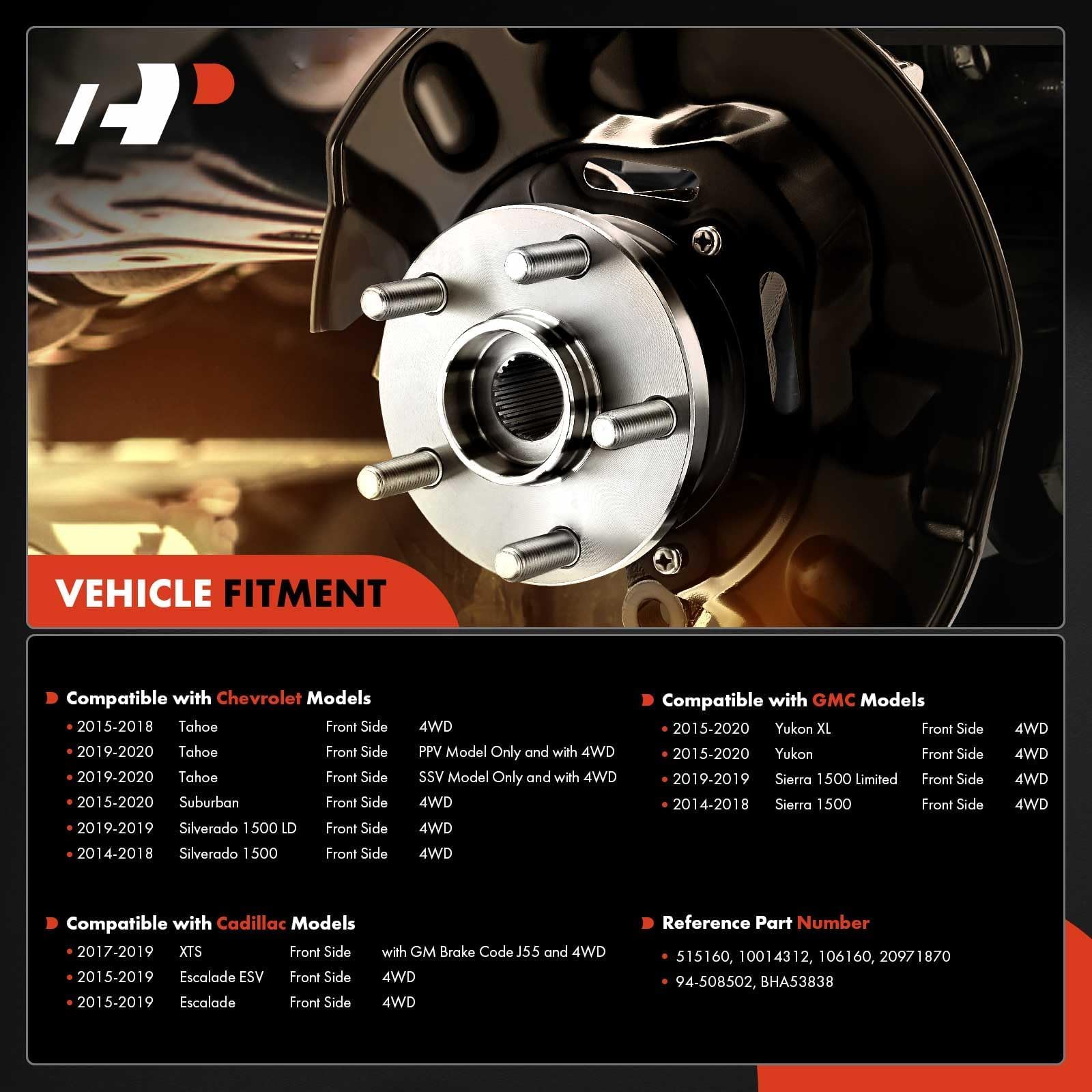 A-Premium 2 X Front Wheel Bearing And Hub Assembly For Chevy Gmc Cadillac - Silverado 1500, Sierra 1500, Suburban, Yukon, Escalade, Xts, 4Wd Only & With Abs & 6-Lug