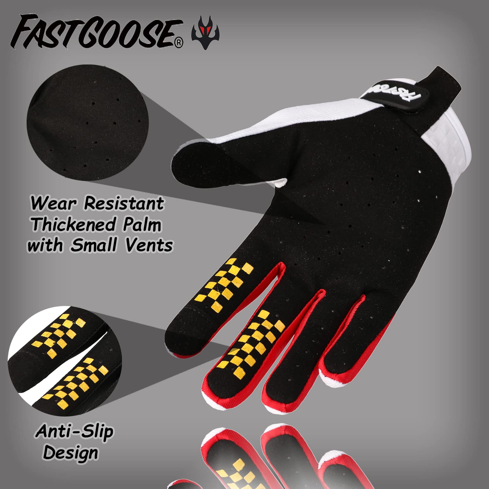 Fastgoose Dirt Bike Motorcycle Gloves Motocross Gloves Motorbike Riding Bike Gloves Atv Mx Mtb Off Road Racing Sports Cycling Glove (White, Medium)