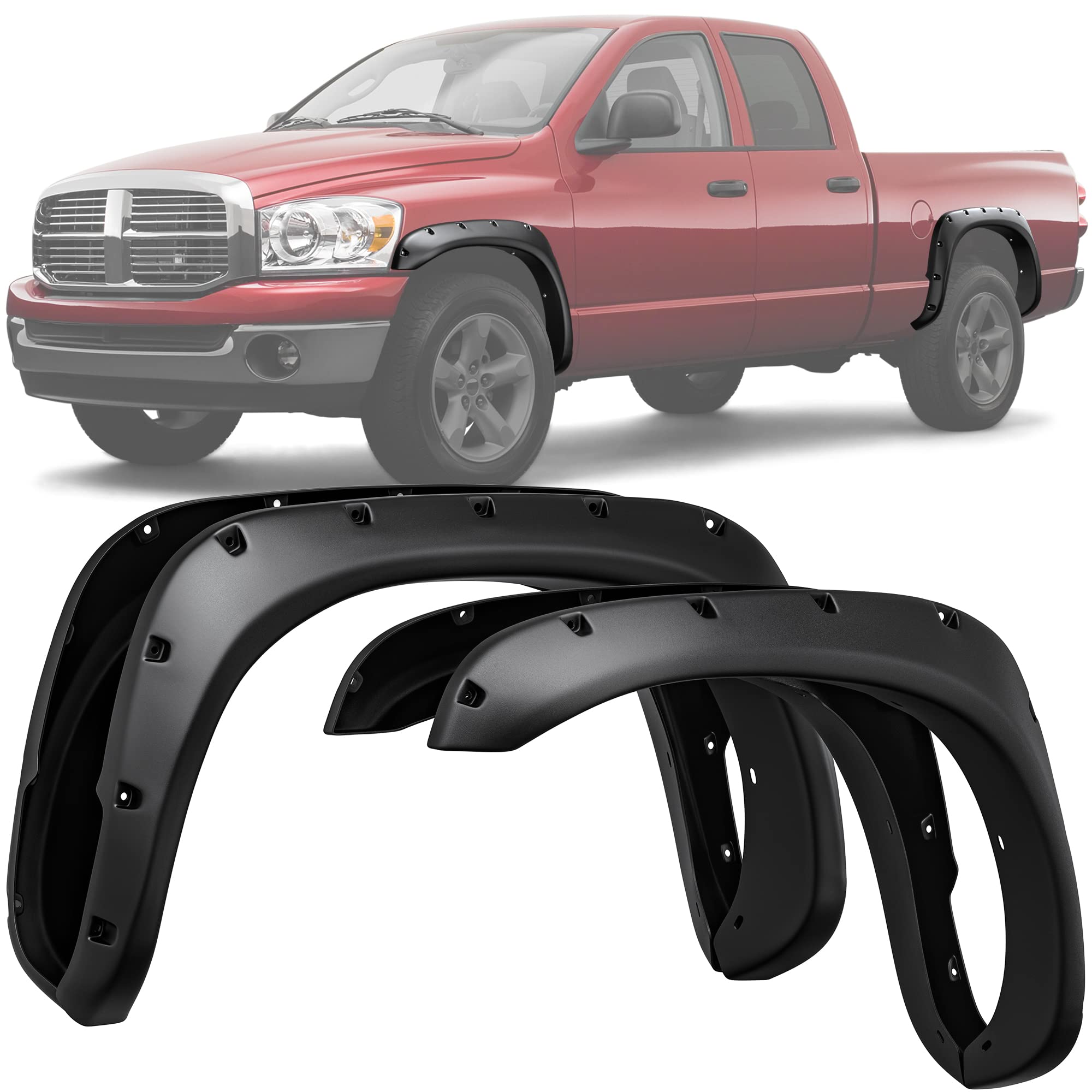Ledkingdomus Fender Flares Kit Compatible With 2002-2008 Dodge Ram 1500; 2003-2009 Ram 2500 3500 (Fleetside Models Only), Pocket
