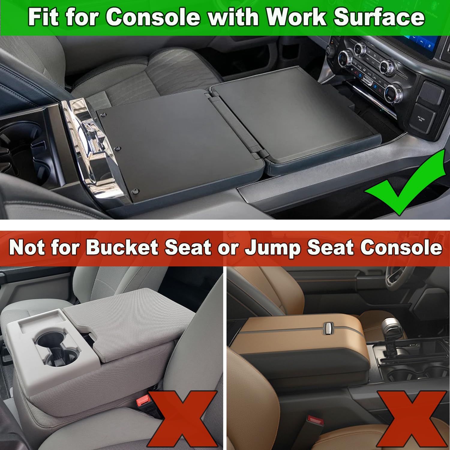 Pimcar Ford F150 Center Console Cover, 2021-2025 Ford F150, 2022-2025 F150 Lightning Work Surface Console Armrest Cushion Leathe
