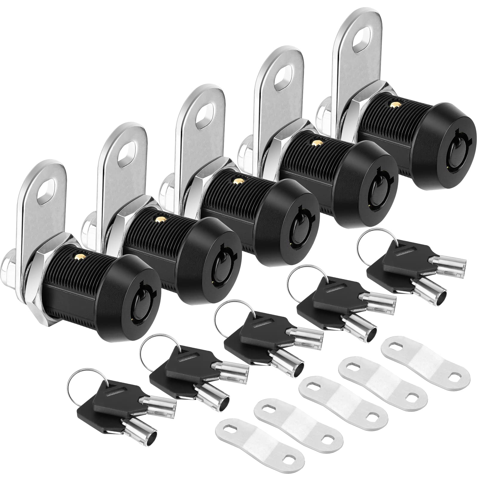 Pteromy 5 Pack Heavy Duty Cabinet Lock With Keys, Black, 7/8'' Tubular Cam Lock For Rv Compartment Storage Locks, Complete Set W