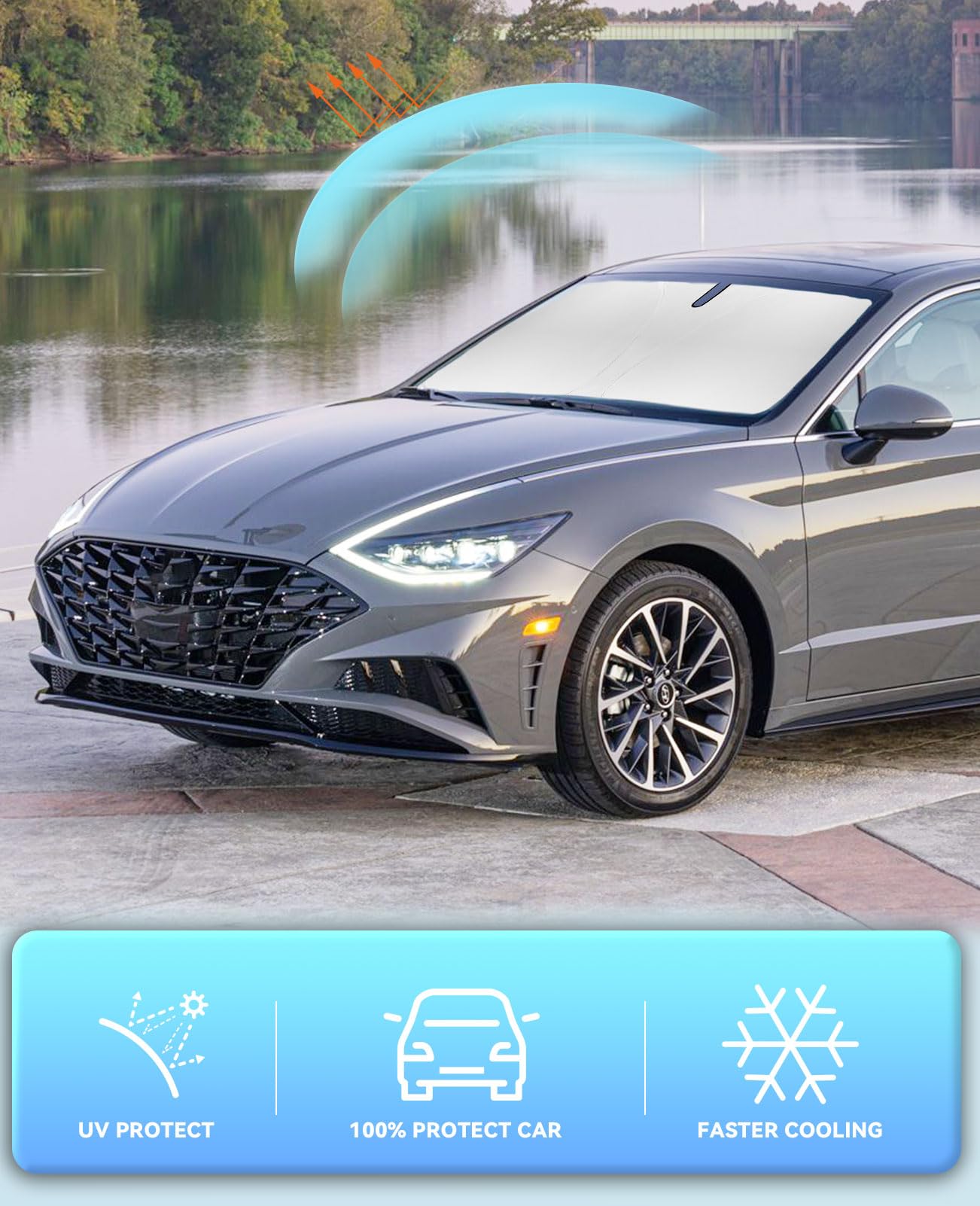 Sun Shade For Sonata Windshield Sunshades For Hyundai Sonata 2020 2021-2024 2025 Windshield Cover Front Window Shields 240T Silv