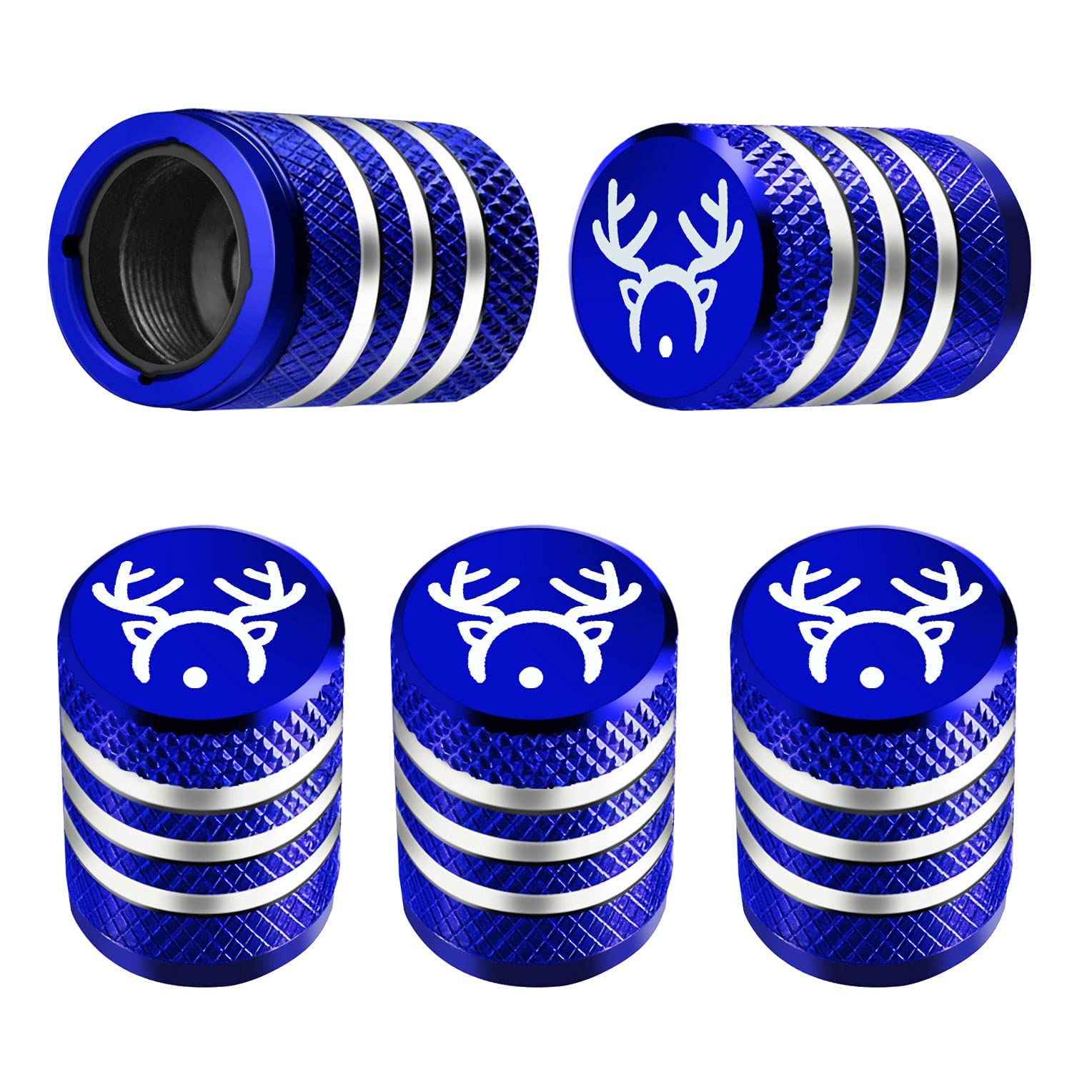 Tire Valve Stem Cap Cover - (5 Pack) Tire Air Cap Corrosion Christmas Reindeer Antler Antlers Auto Accessories Decoration For Car Truck Bike Blue