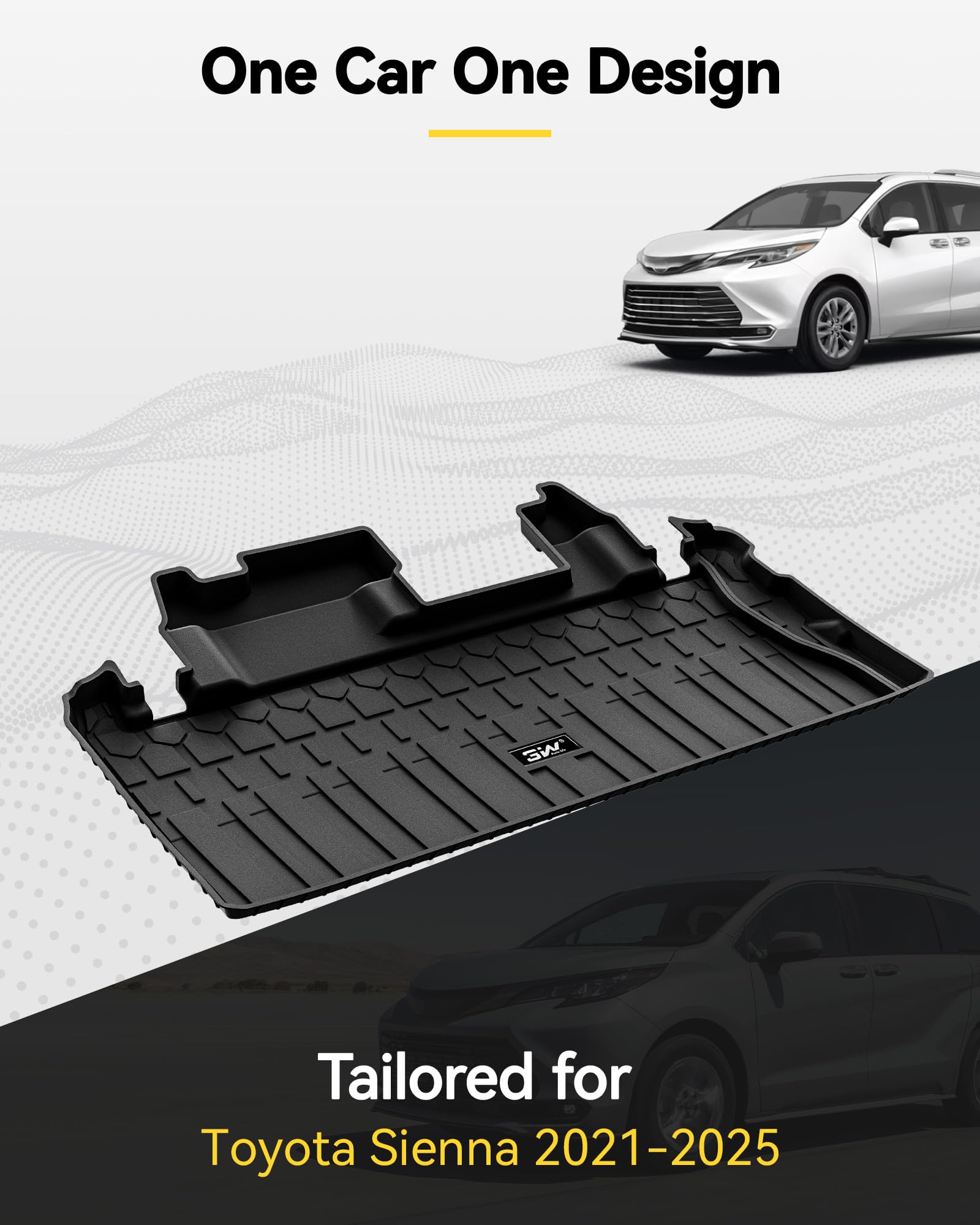 3W Cargo Liner Fit 2021-2024 2025 Toyota Sienna, Tpe All Weather Custom Fit Trunk Mat For Toyota Sienna, Cargo Mat, Black