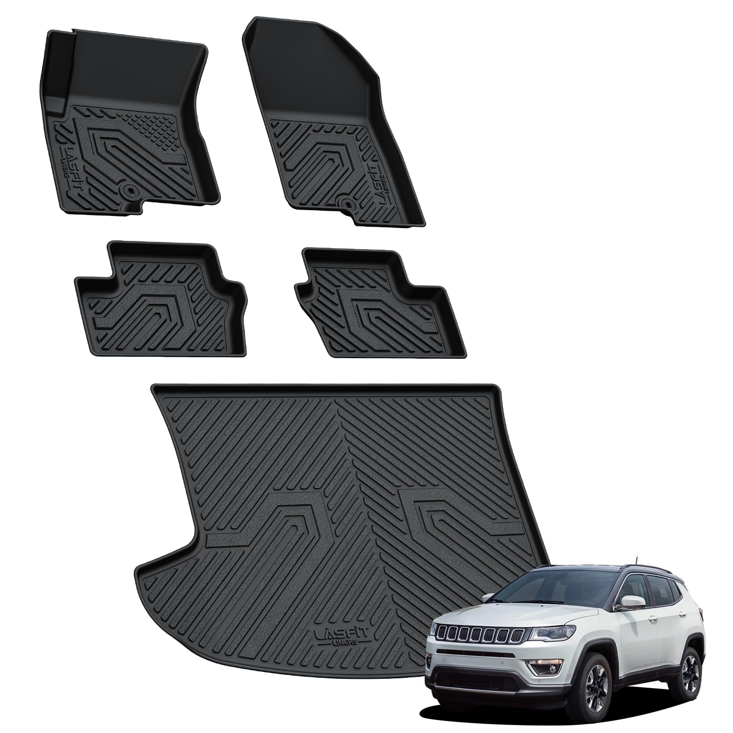 Lasfit Floor Mats & Trunk Mat For Jeep Compass 2007-2017 All Weather Tpe Custom Fit Car Mats Floor Liners Cargo Liner Cargo Mat