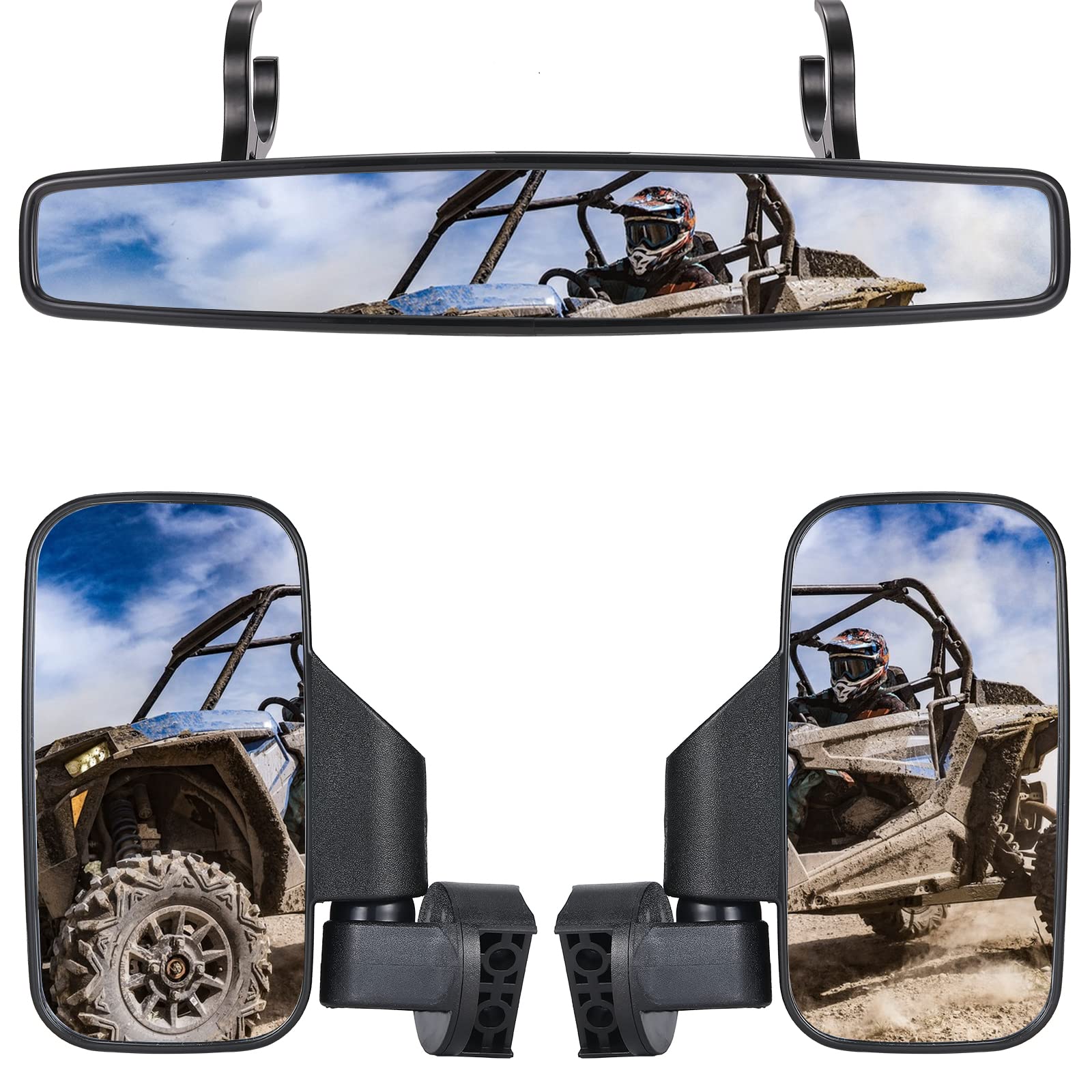 OFIG UTV Side Mirrors And UTV Center Mirror for 1.75'' and 2'' Roll Bar, Adjustable Break Away Compatible with Polaris RZR 900 1