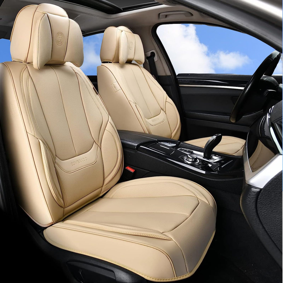 Coverado Universal Seat Covers Full Set, 5 Seats Universal Seat Covers For Cars, Waterproof Nappa Leather Car Seat Covers With H