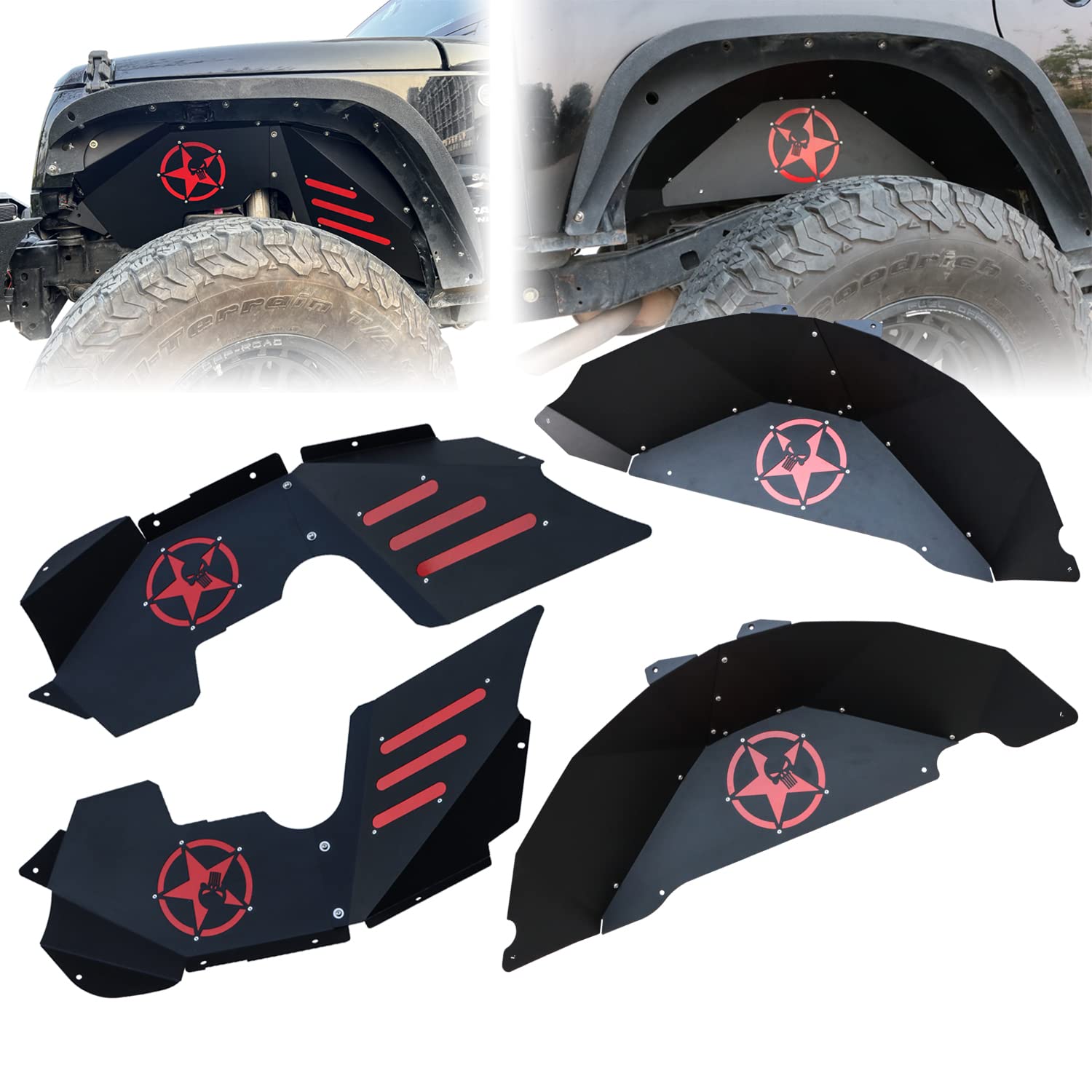 Tioyar Wrangler Front & Rear Inner Fender Liners Kit Compatible With 2007-2018 Jeep Wrangler Jk/Jku & Unlimited 2/4 Doors