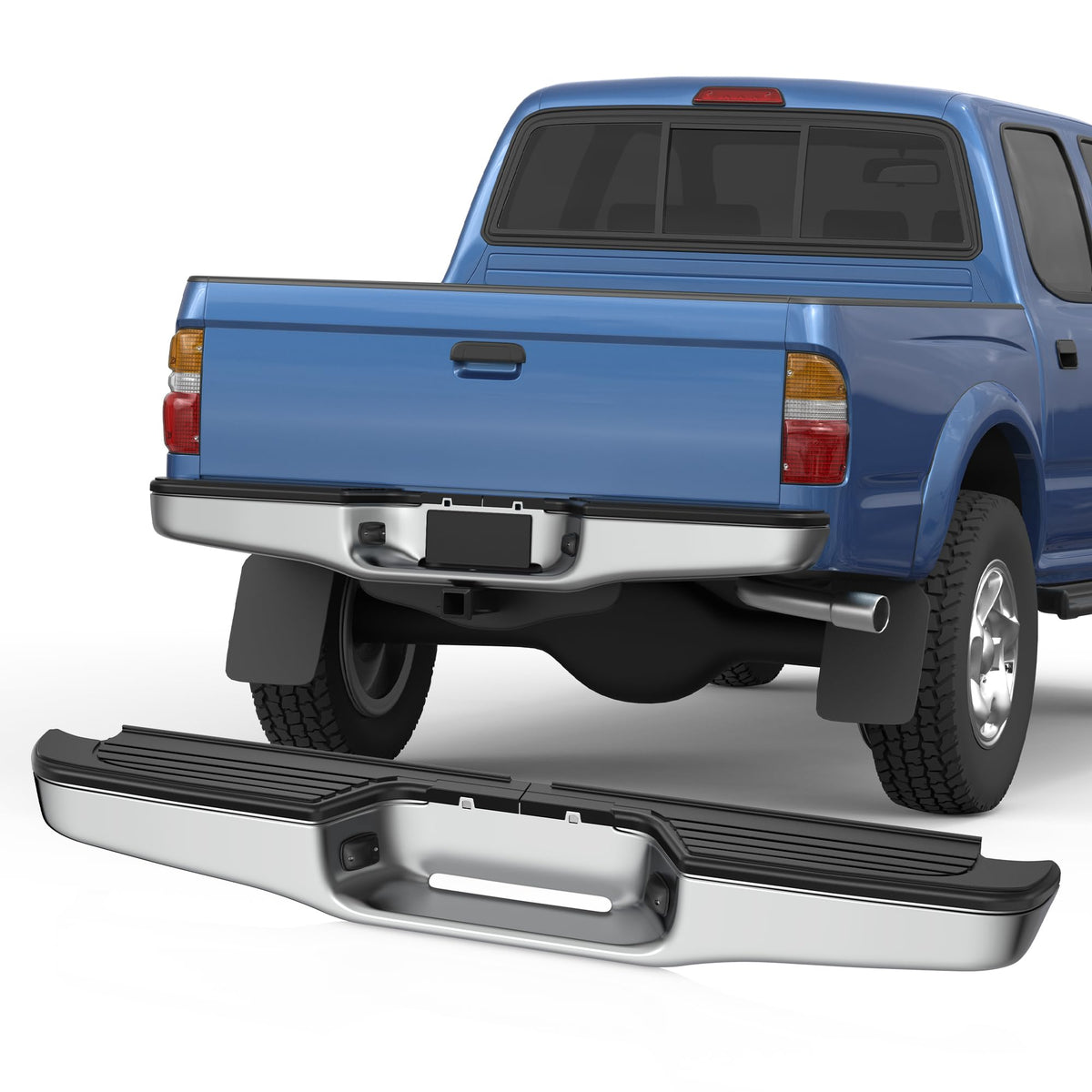 KUIPERAUTO Chrome Rear Step Bumper Assembly Compatible for 1995 1996 1997-2004 Toyota Tacoma Pickup TO1102215 WITHOUT Parking Se