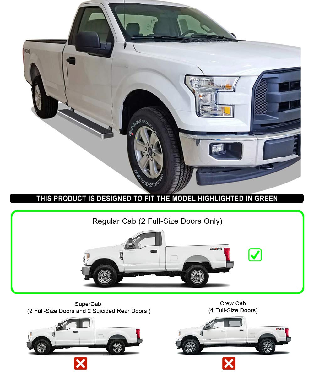 APS (304 Stainless Steel Polished Silver 5 inches Running Boards Nerf Bars Side Steps Compatible with Ford F150 2015-2025 Regula