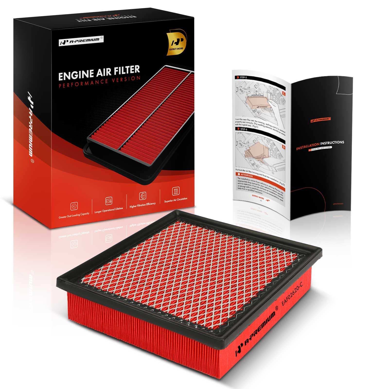 A-Premium High-Performance, Pre-Oiled Engine Air Filter Compatible With Ford & Lincoln - Expedition(2007-2024), F150(2009-2024),